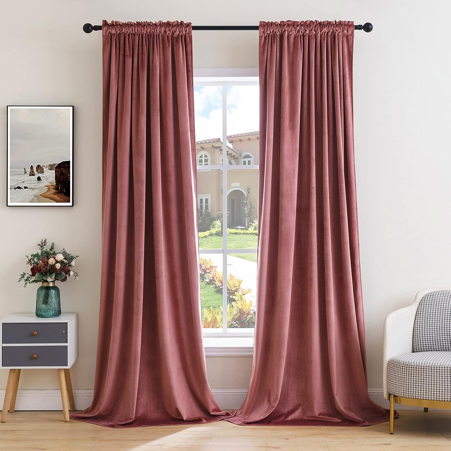 Dusty Rose Pink Velvet Curtains Thermal Insulated Blackout Curtain