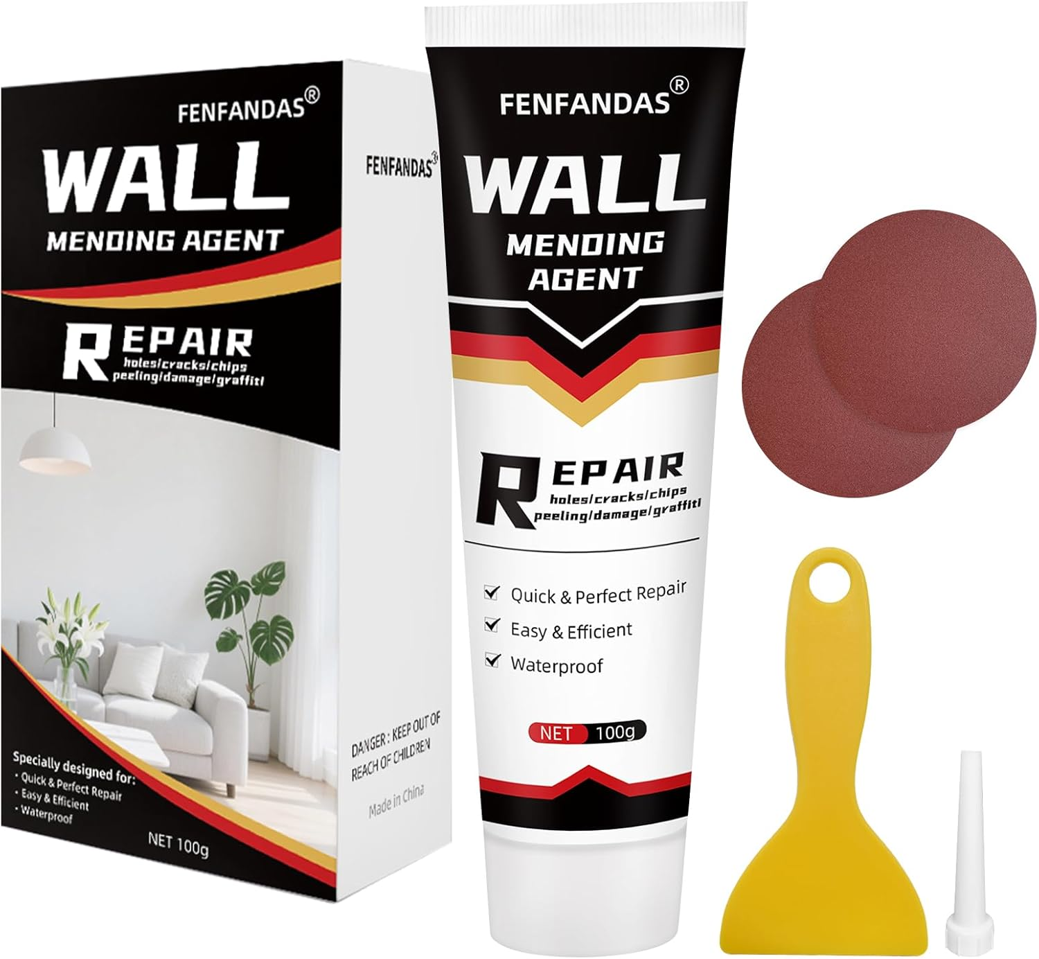 Drywall Repair Kit, Drywall Hole Patch Repair Kit Spackle Wall Repair Kit Drywall Putty for Filling Holes and Creak Damage Drywall Patch Nail Hole Filler for Walls Quick and Easy Solution