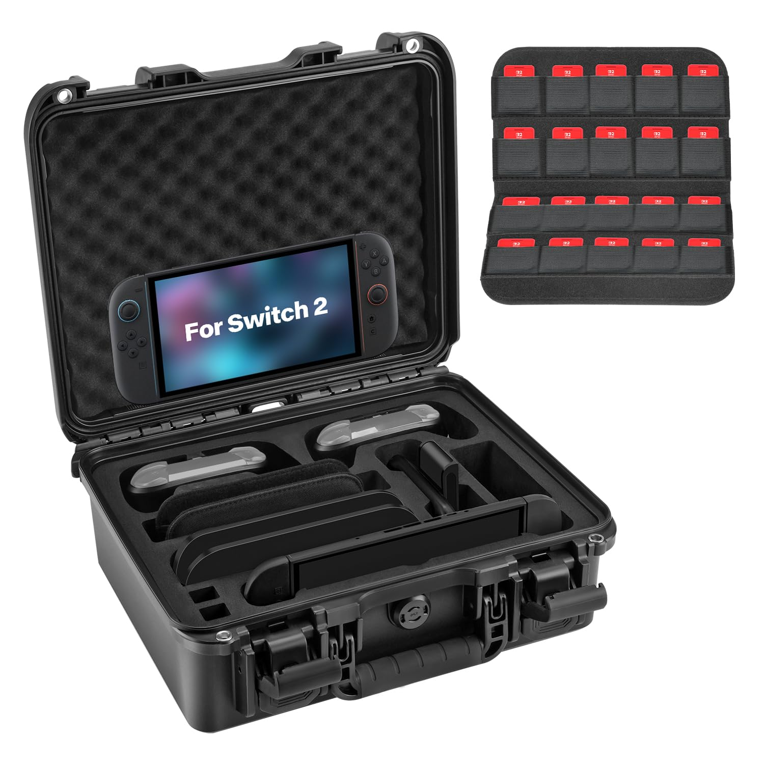 Hard Shell Carrying Case Compatible with Nintendo Switch 2 (2025), Waterproof Travel Bag for NS2 Console, Pro Controller X 2, Dock, Joy-Con Grip, Power Adapter, 20 Games and Other Accessories