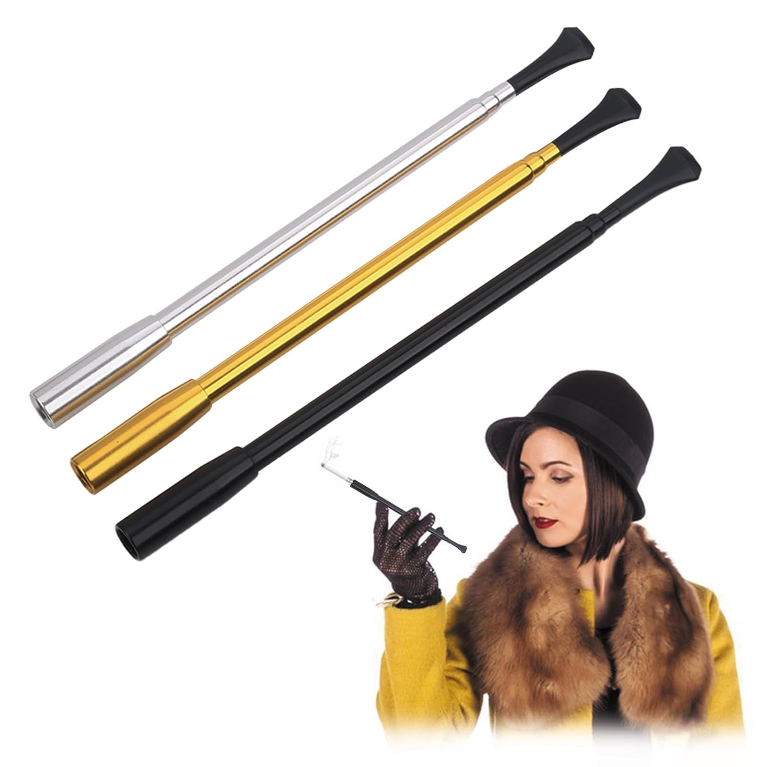3 Stück Zigarettenspitze Slim, Ausziehbarer Etro-Zigarettenhalter,Mardi Gras Zigarettenverlängerung Für Damen,Zigarettenhalter Im Vintage Stil,Kostüm Zubehör Cosplay Requisiten