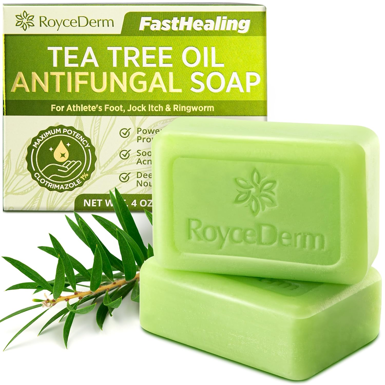Antifungal Bar Soap - Tea Tree Oil Soap - Athlete’S Foot Treatment for Jock Itch & Ringworm - Medicated Antifungal Soap with Clotrimazole 1% - Tea Tree Oil Scent, 1 Pack