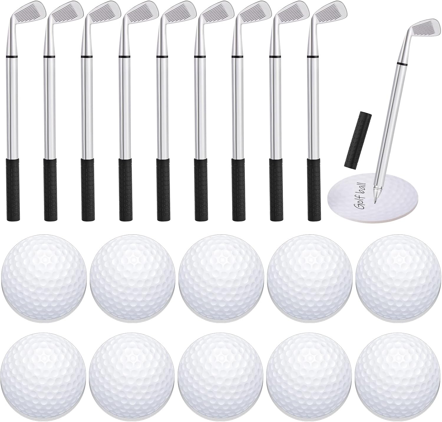 12 Pcs Ballpoint Pens and 12 Pads Sticky Notes Cool Party Favors Mini Decorative Pens Funny Sports Club Props Black Gel Ink for Office Coworkers (Golf Style, Silver, Black)
