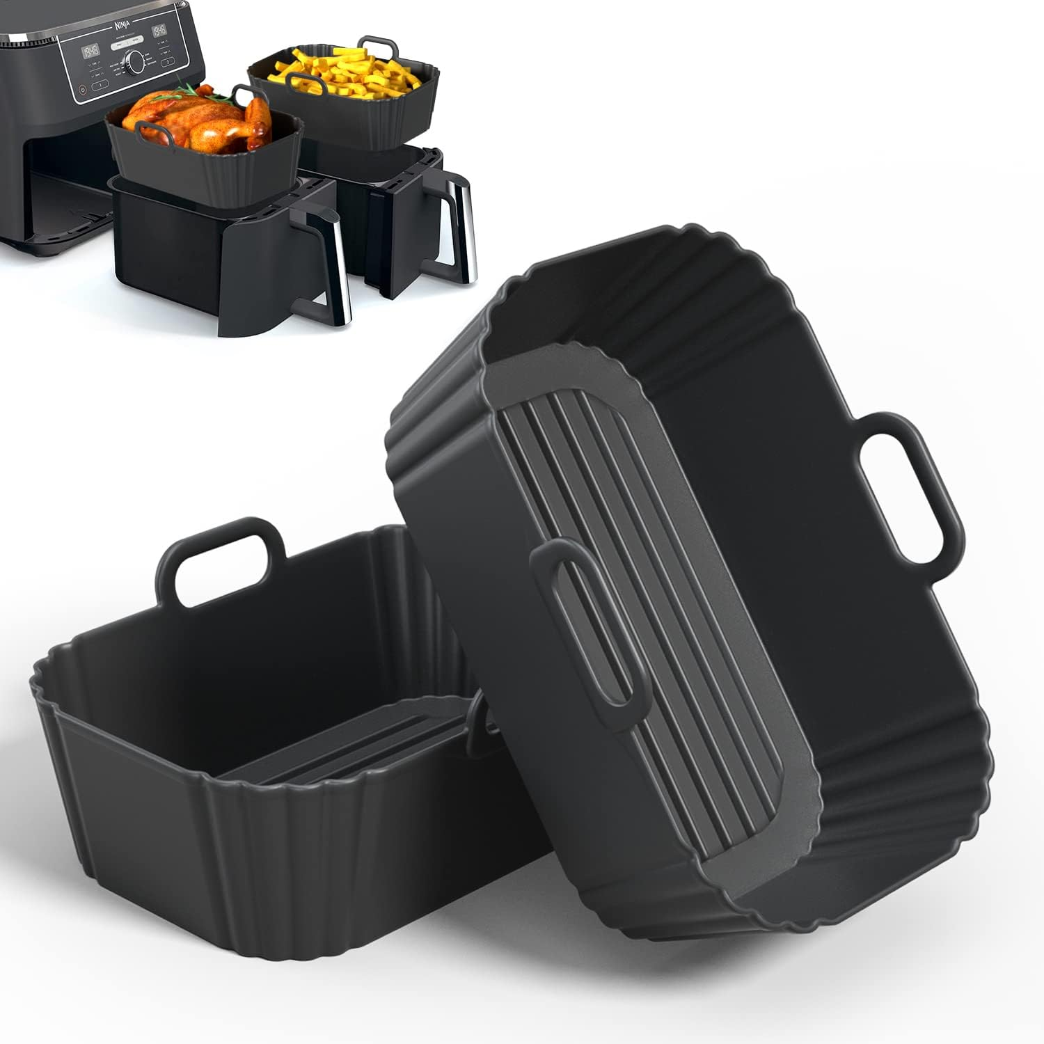 Silicone Air Fryer Liners 2 Pack, Reusable Liners Compatible for Ninja Foodi 
