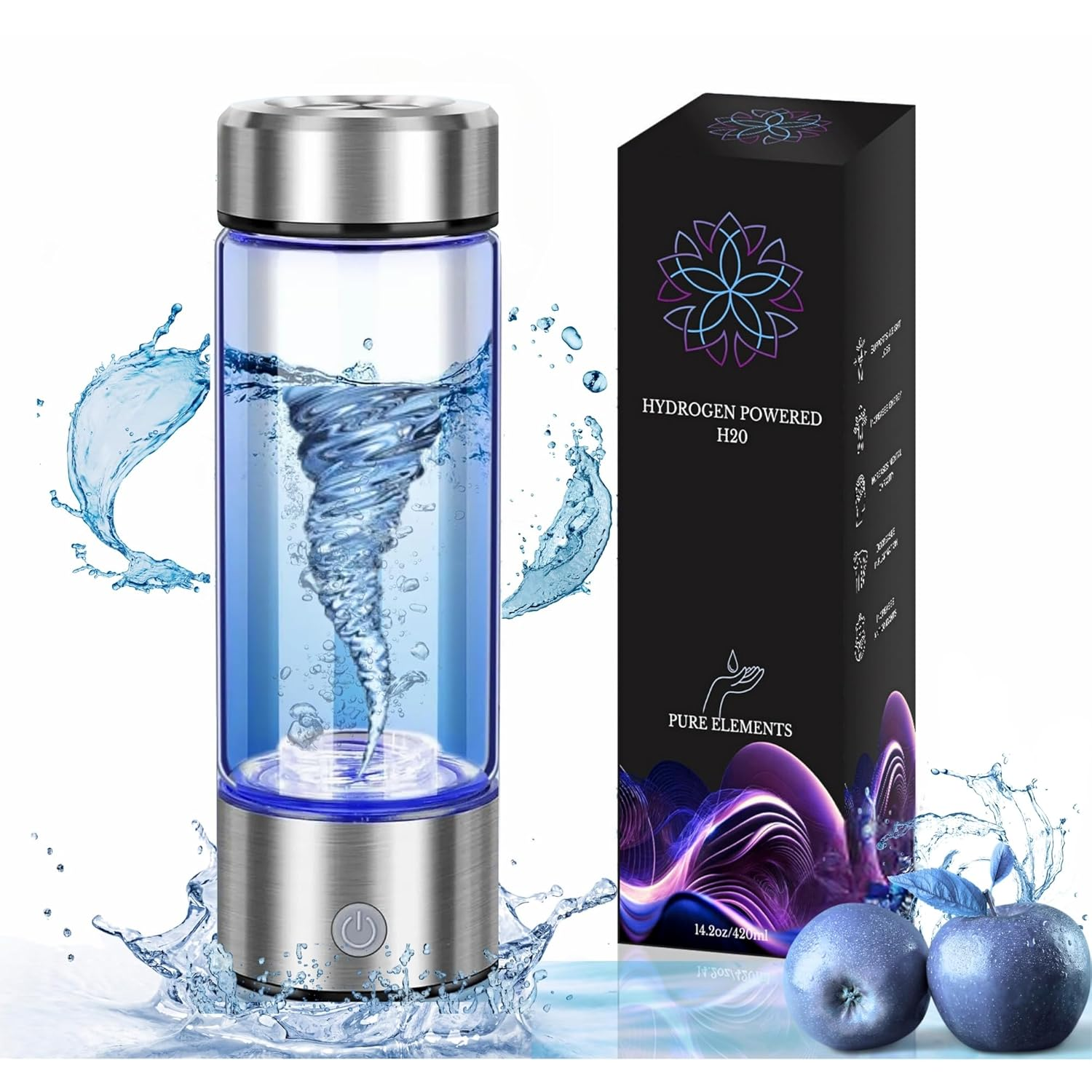 Hydrogen Water Bottle, 2026 Upgraded Model, SPE PEM Technology 2000Ppb in 3 Minutes, 420Ml, Portable Water Ionizer Machine, Rechargeable Battery, Silver