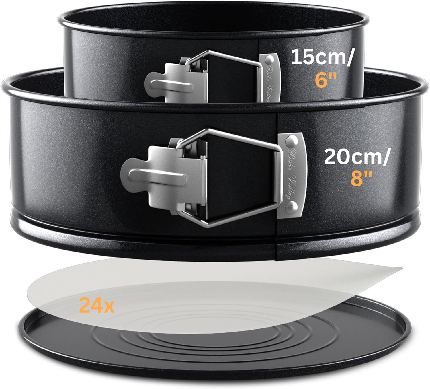 Cake Tins for Baking – 2Pcs round Cake Tin Set – 6 & 8 Inch Cake Tin, 7Cm Deep with Parchment Papers Precut for Each Size – Non-Stick Coating & Leak-Proof – Ideal for Baking Cheesecakes