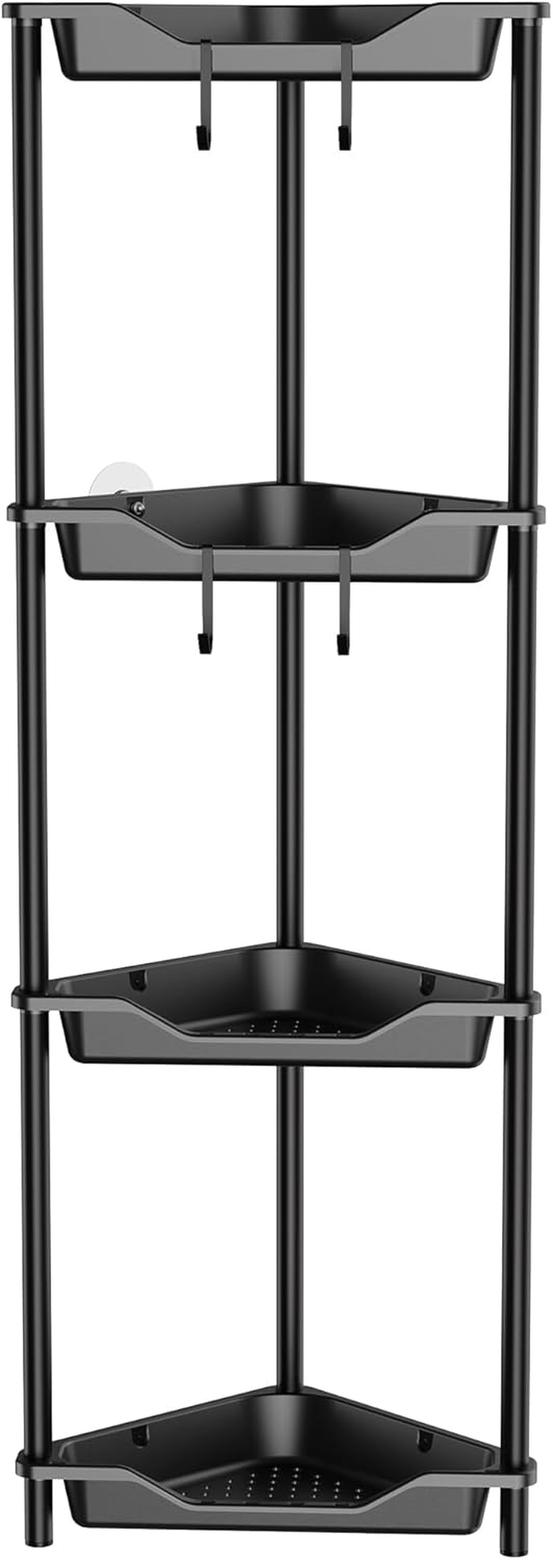 Rustproof 4 Tier Floor Standing Corner Shower Caddy Organizer, Plastic Metal Splicing Floor Corner Shelf Rack Storage Stands for Bathroom,10.8 X 10.8 X 44.6 Inches, Black