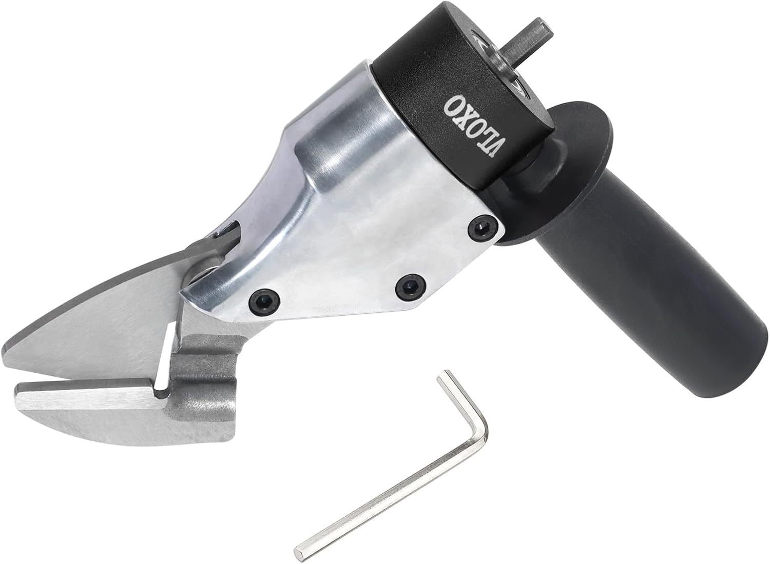 Professional Metal Shear Drill Attachment, Sheet Metal Cutter for Drill Attachment with 360° Pivoting Handle, Power Tool Accessory for Curved and Straight Cutting on Steel, Aluminum(Black)