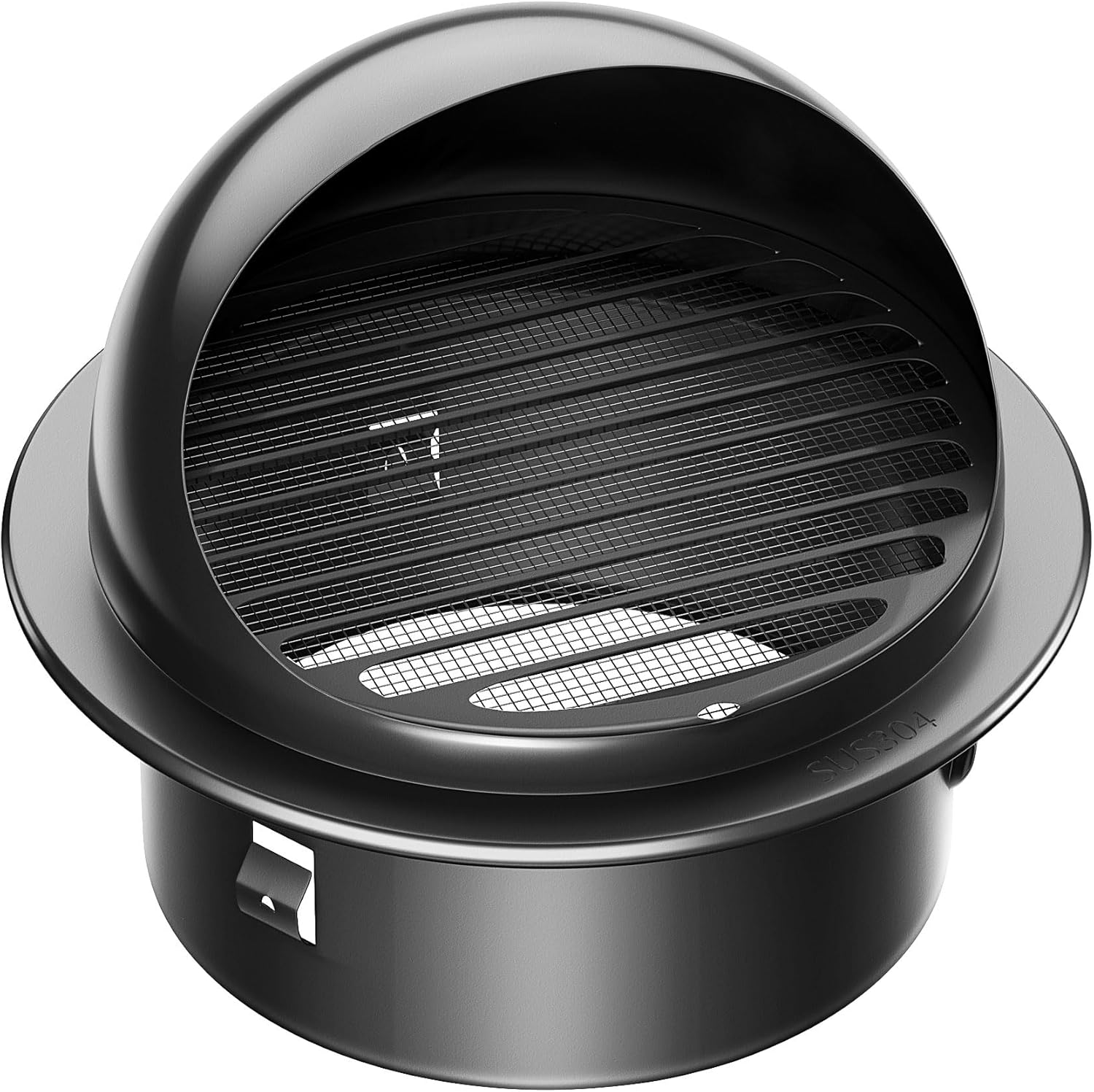 4 Inch Thick round Wall Vent Cap, 304 Stainless Steel Vent, Hemisphere Grille Flux Wind Hood External Extractor, Applicable to Outdoor Black Vent (4 Inch New round Black)