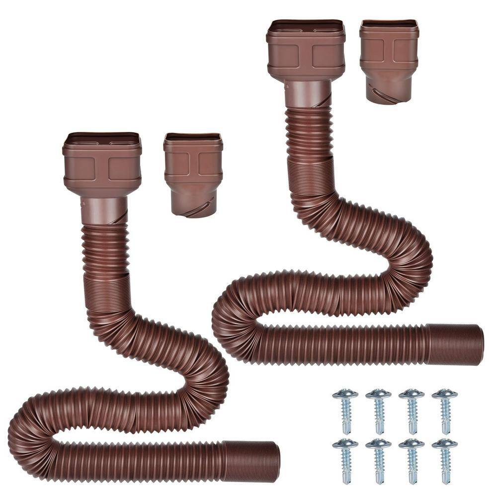 7 Ft. Brown Long Gutter Downspout Extensions, Outer Diameter 3 In. Downspout Extender (2-Pack)