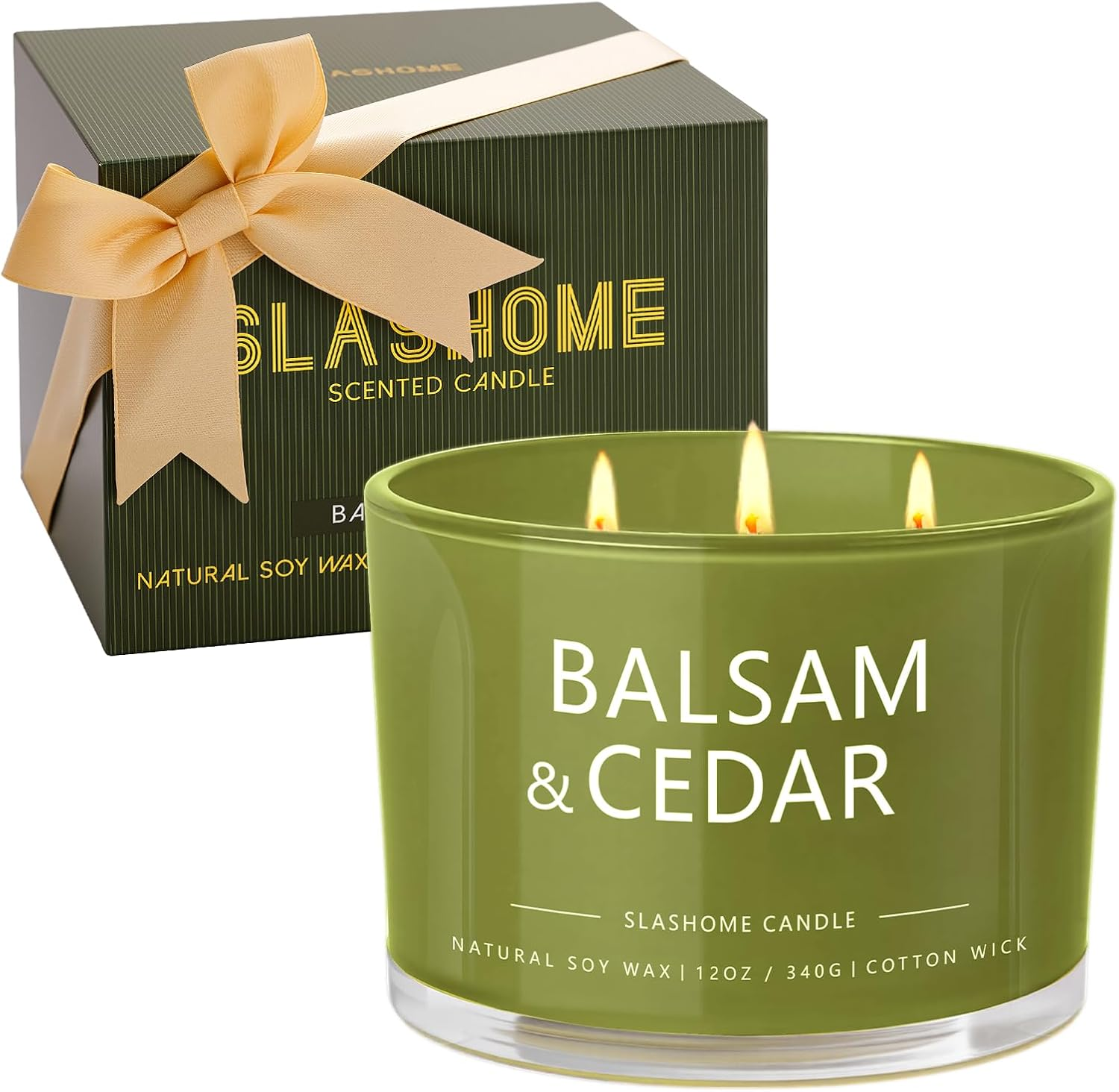 Balsam Cedar 3-Wick Soy Candle - Luxury Holiday Gift, 60+ Hour Burn