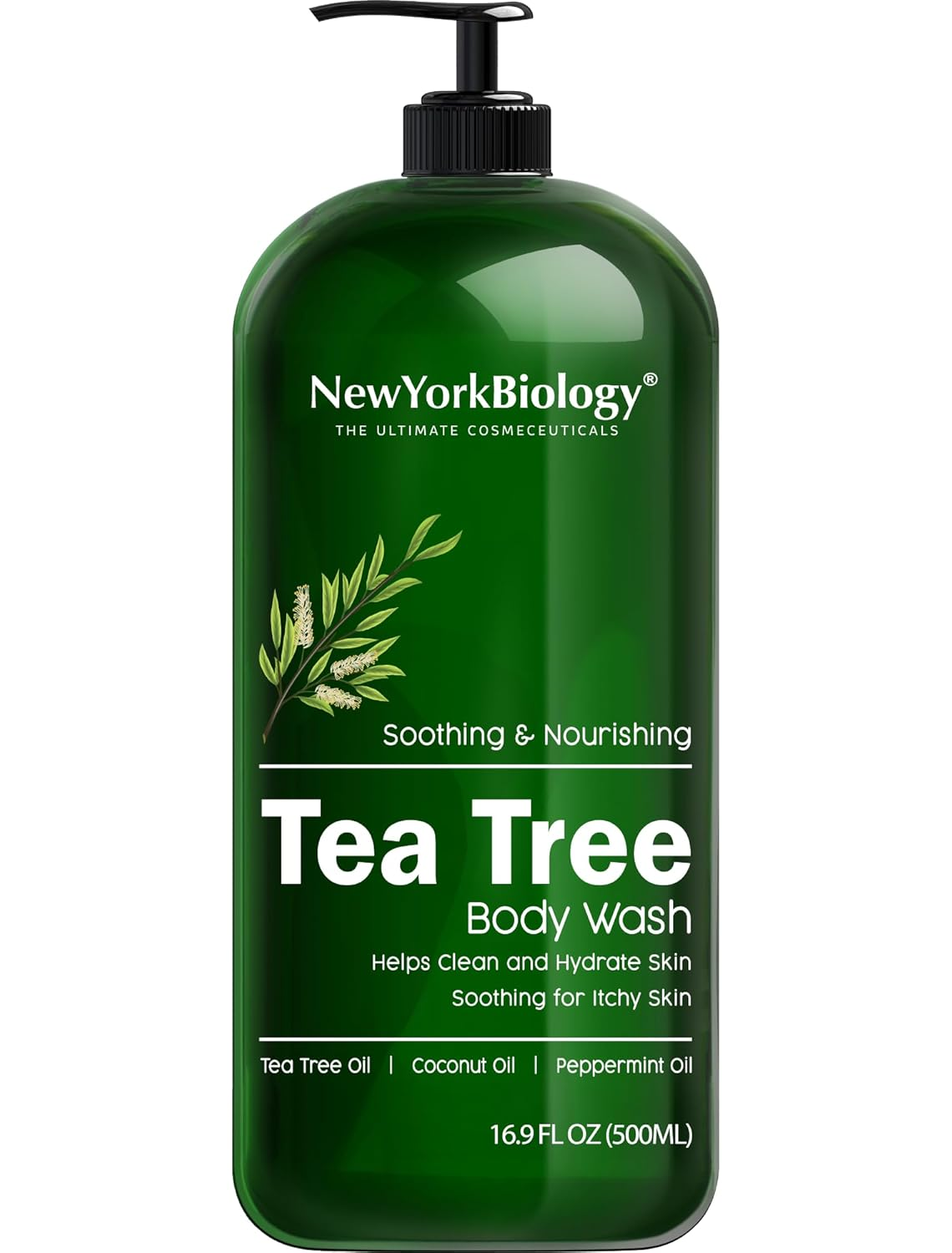 New York Biology Tea Tree Body Wash for Men and Women - Moisturizing Body Wash Helps Soothe the Skin - Refreshing and Hydrating Cleanser for Body and Feet - 16.9 Fl Oz