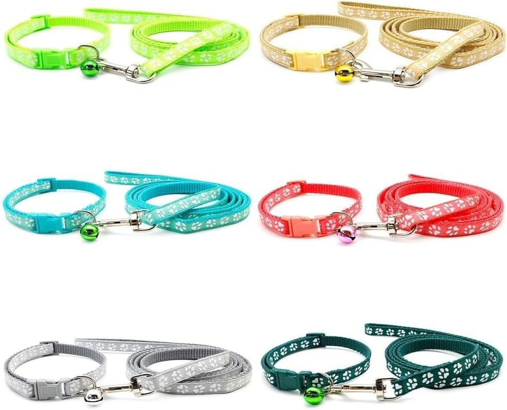 Small Dog Puppy Pet Cat Kitten Collar and Lead Set Pawprint Design Nylon Adju... - Picture 6 of 13