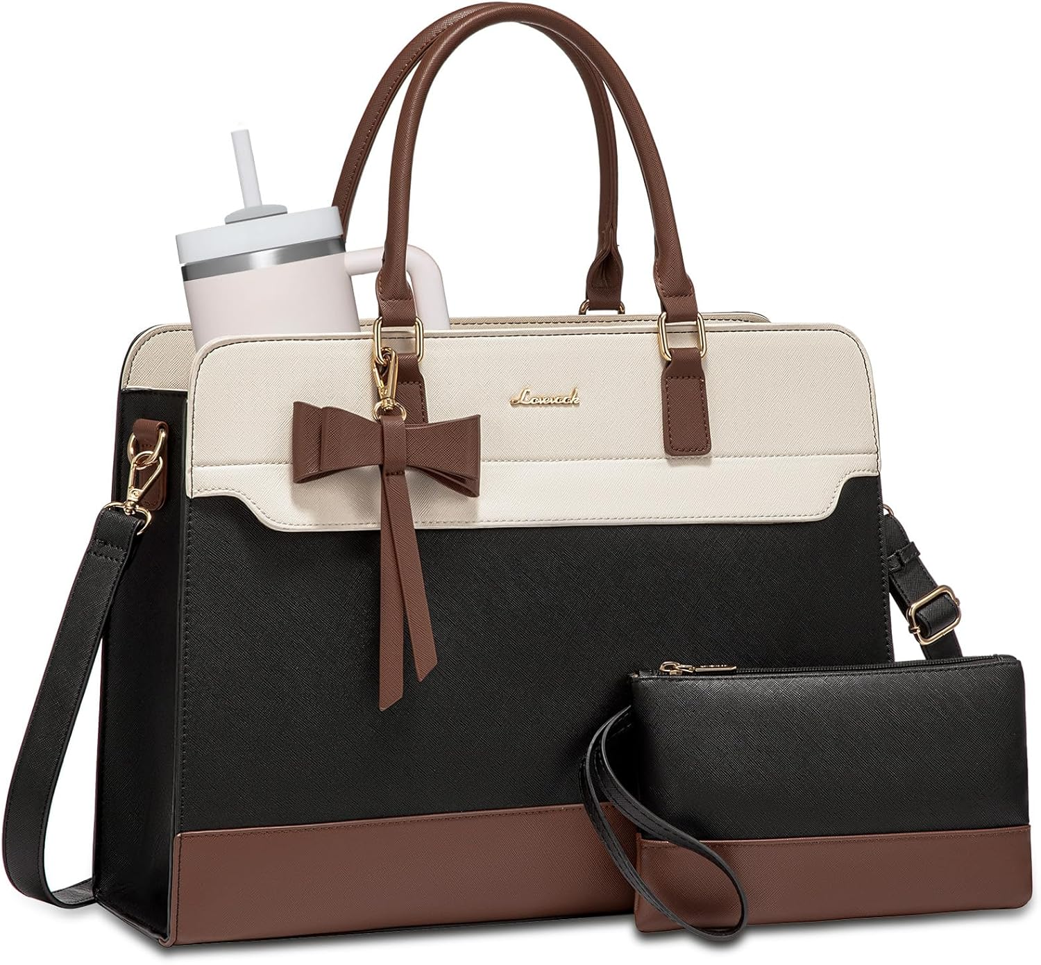 LOVEVOOK Laptop Tote Bag for Women,Leather Work Bag, Waterproof Business 