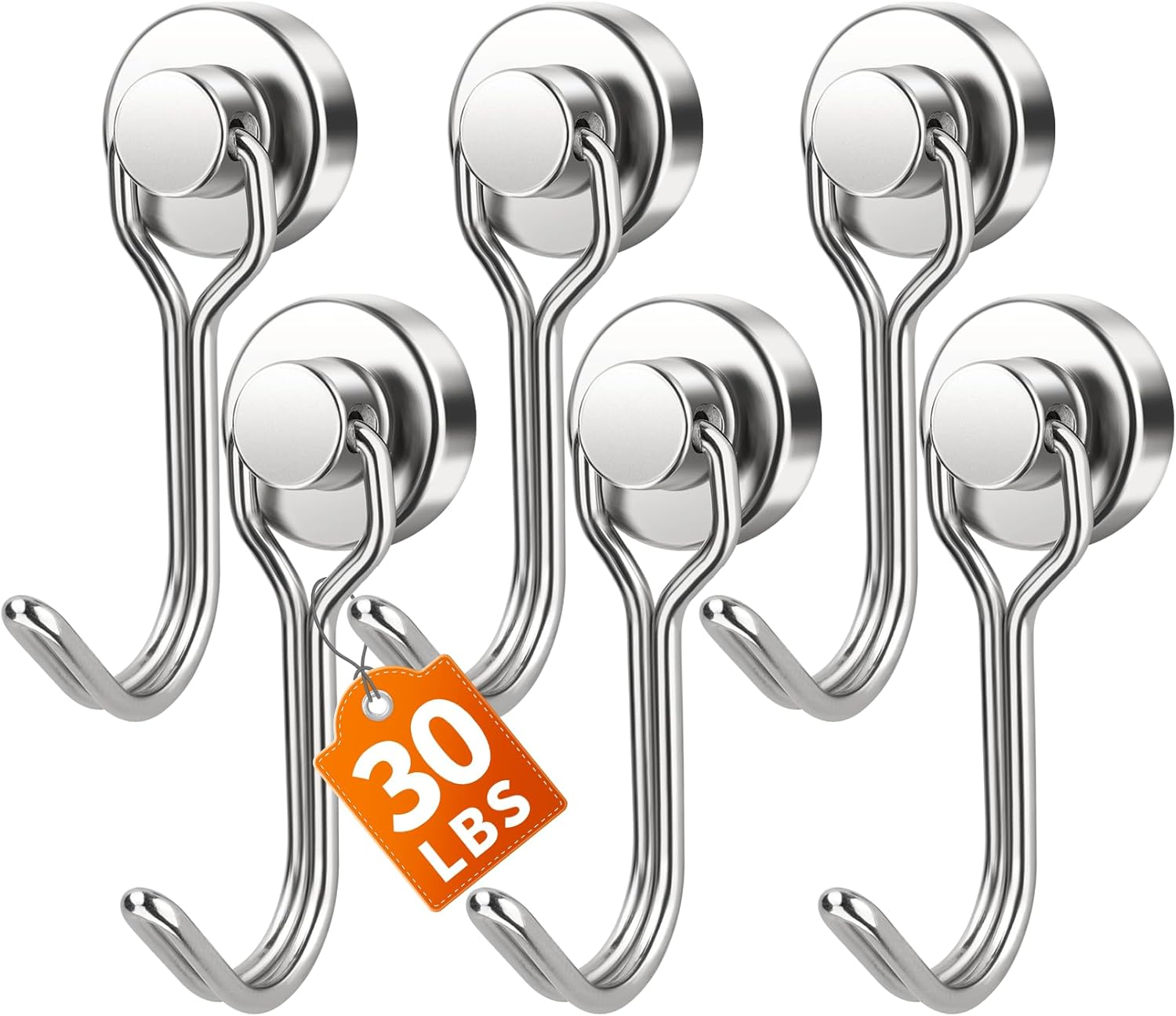 Magnetic Hooks, 30Lbs+ Strong Magnetic Hooks for Refrigerator, 2026 Cruise Ship Essentials, Magnet Hooks Heavy Duty for Kitchen, Home, Classroom, Whiteboard, Beach Vacation (6 Pack, Silver)