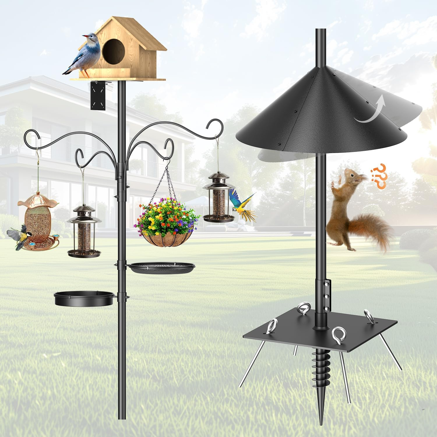 advanced pole fishing feeder PerchMe Heavy-Duty Deluxe 92 Bird Station with Squirrel Baffle, 360 Rotating Crossbars & Hooks,Customizable Height level sight glasses and quick Filstar Pro Feeder Reel -