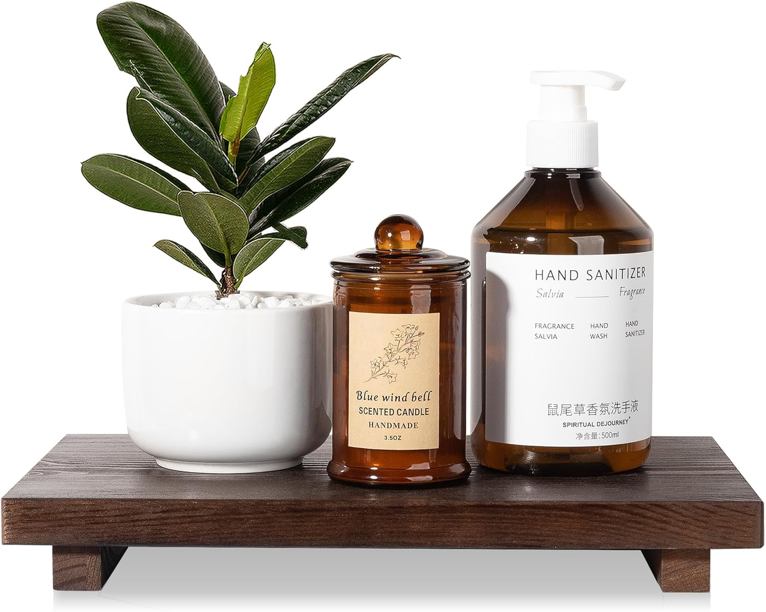 Bathroom Counter Organizer Wood Pedestal Stand Farmhouse Decorative Tray Soap Holder for Kitchen Decor, Large 11.8