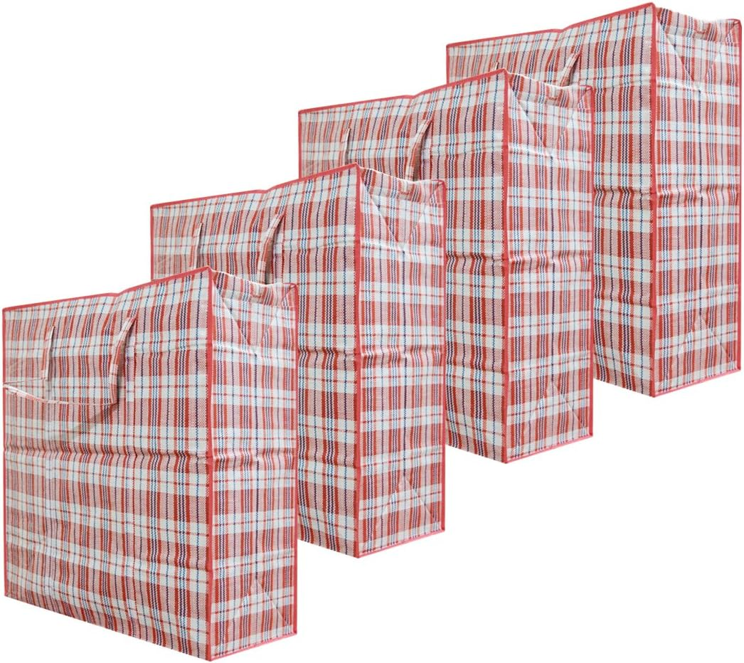 Set of 4 Extra-Large Plastic Checkered Storage Laundry Shopping Bags W. Zipper & Handles Size 23
