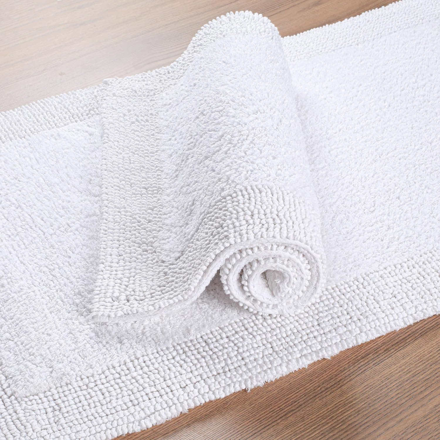 Reversible White Cotton Bath Mat Rug – 17X24, Water Absorbent, Machine Washable Bathroom Rug Mat for outside Bathtub