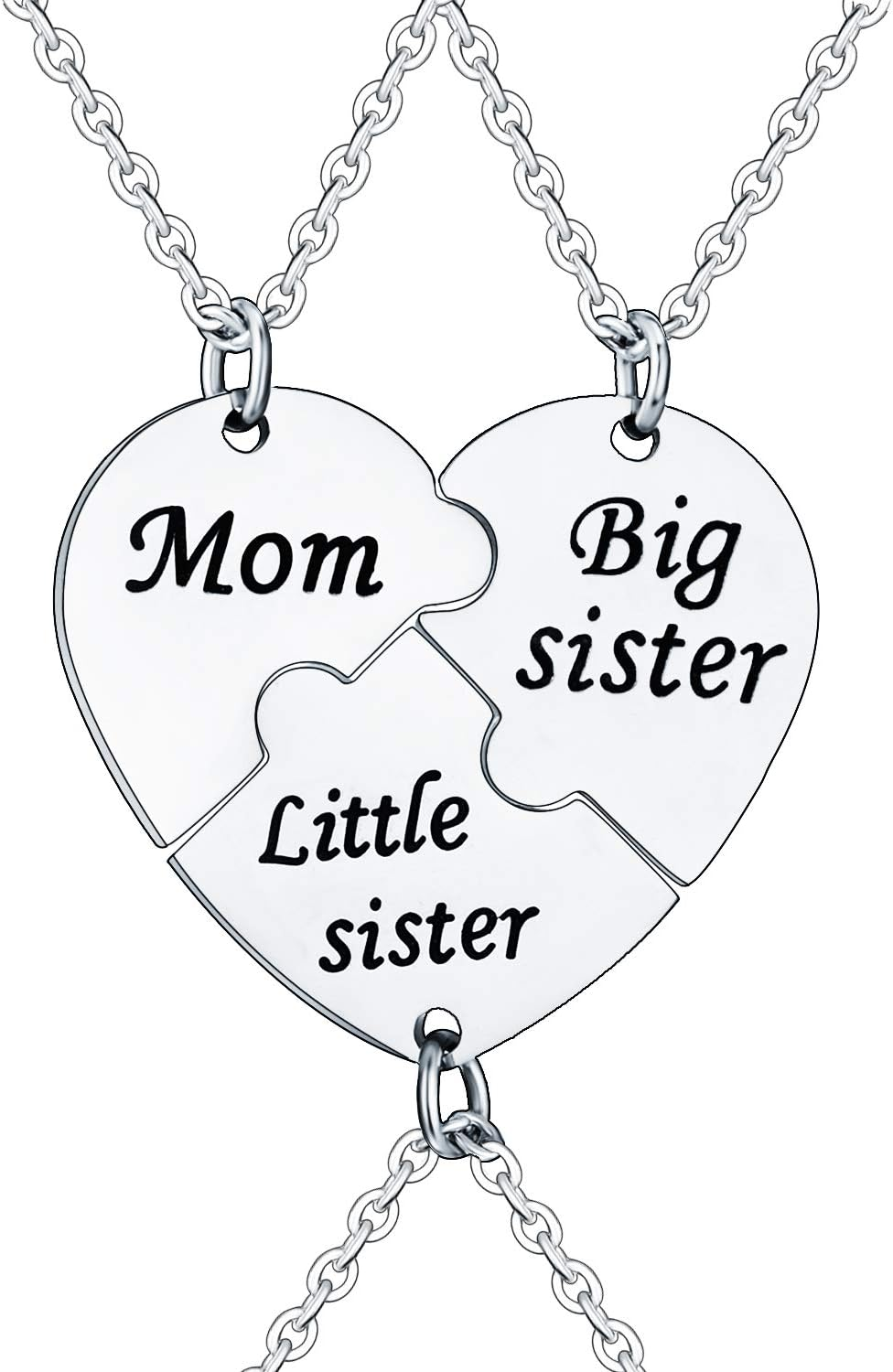 YEEQIN 3Pcs/Set Mom Big Sister Little Sister Mom Necklaces Set Mother Daughters Matching Heart Jewley Set