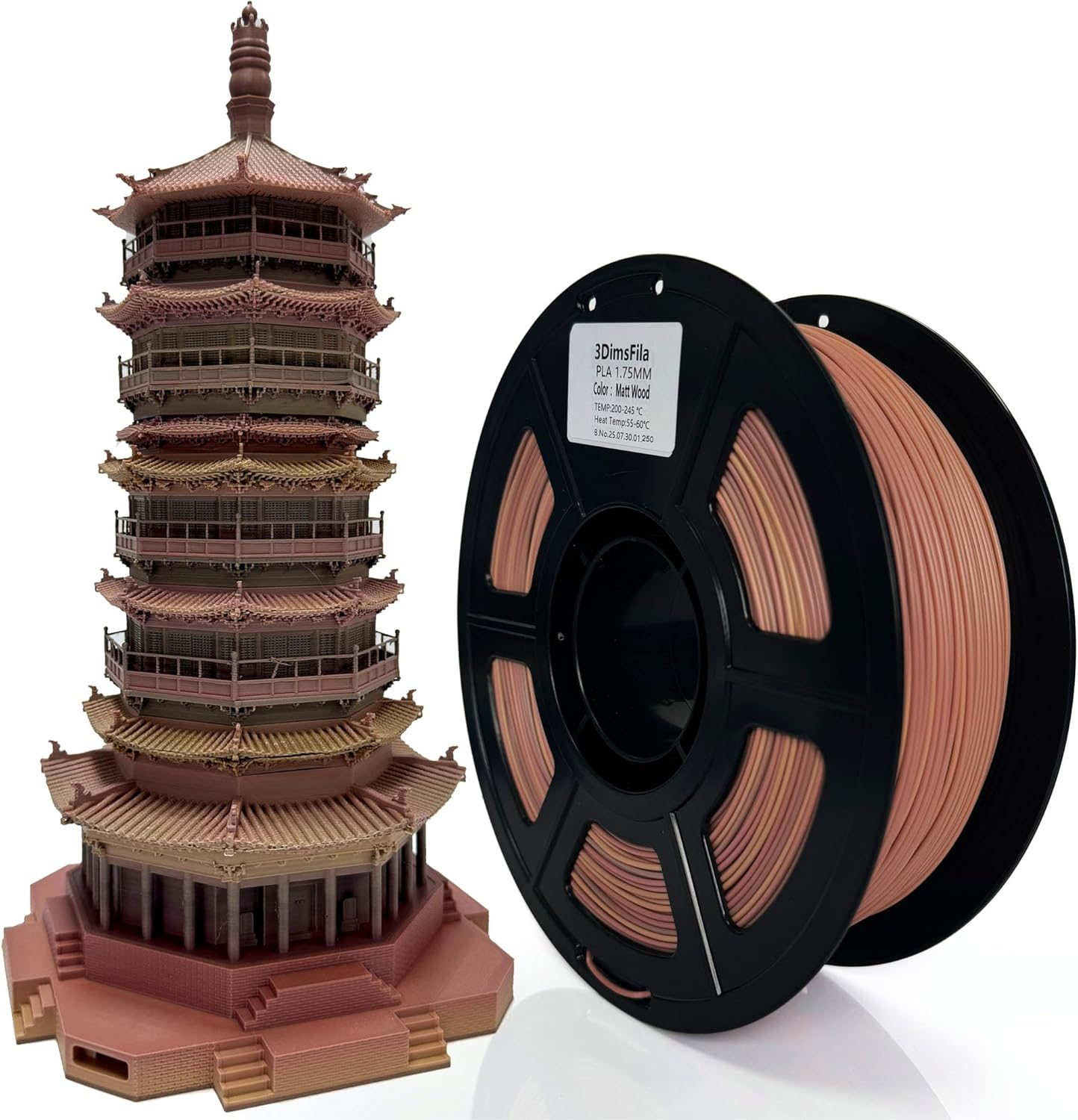 PLA 3D Printer Filament 1.75Mm,Matt,Wood,Brown,Net Weight 1Kg(2.2Lbs)
