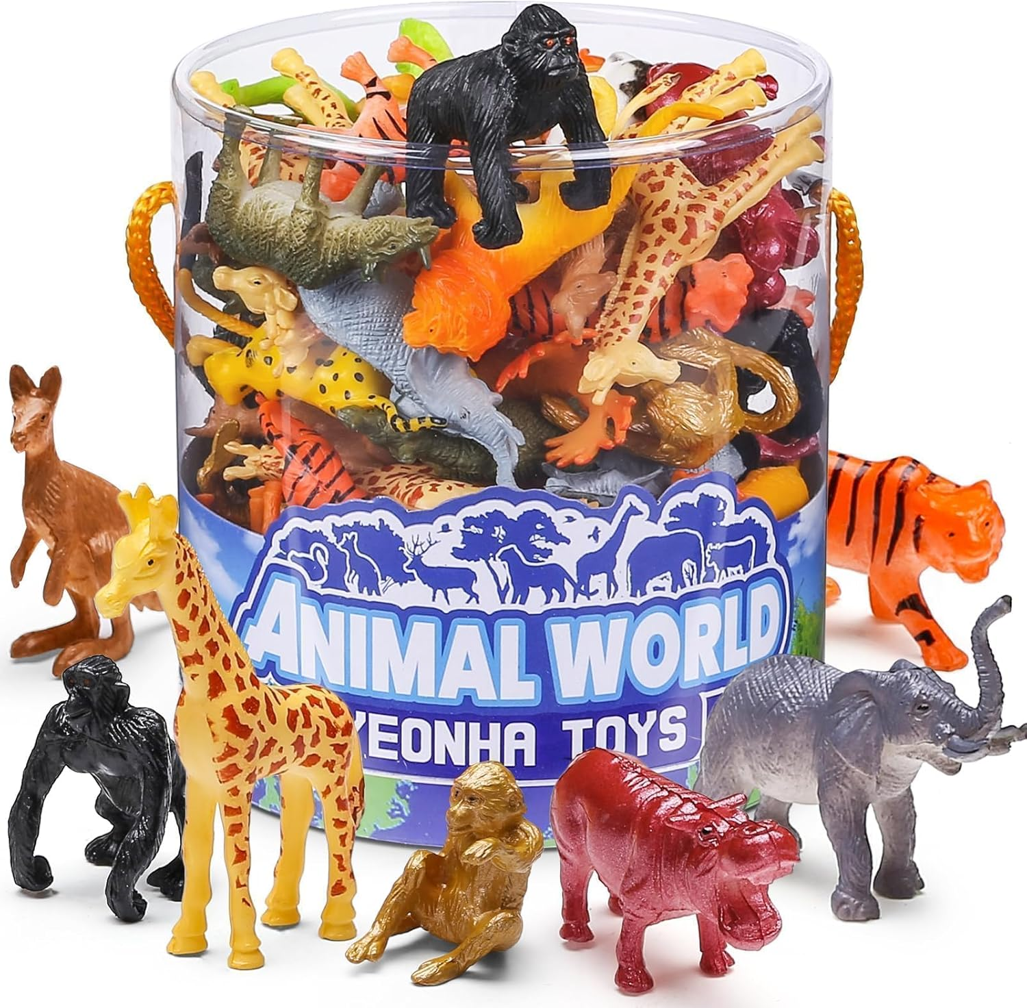 60 Piece Mini Zoo Animal Toy with Gift Box, Realistic Small Plastic Animal Figure Sensory Bins, Jungle Party Favors, Cupcake Topper, School Education, Birthday Gifts for Kids Toddlers