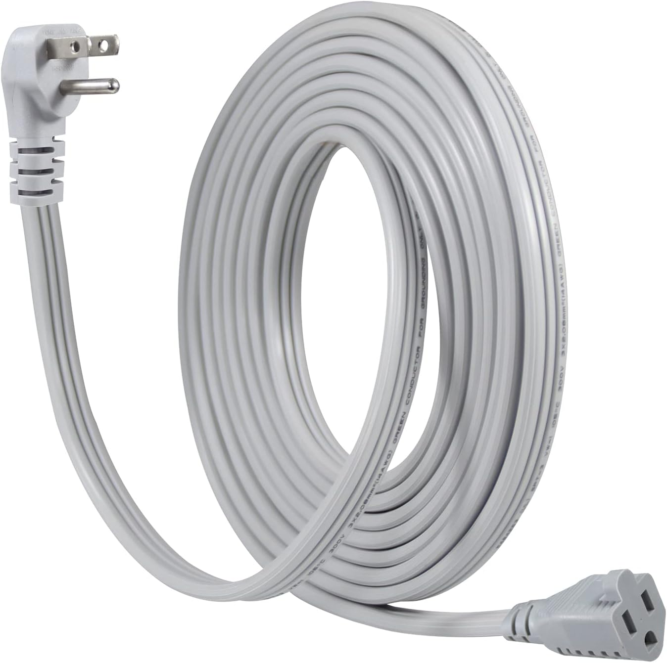 Appliance Power Extension Cord - 3 Prong Flat Wire SPT-3 14 AWG Heavy Duty Male to Female Extender Low Profile Grounded Cable for Major AC Unit, Air Conditioner, Refrigerator (15 Feet)