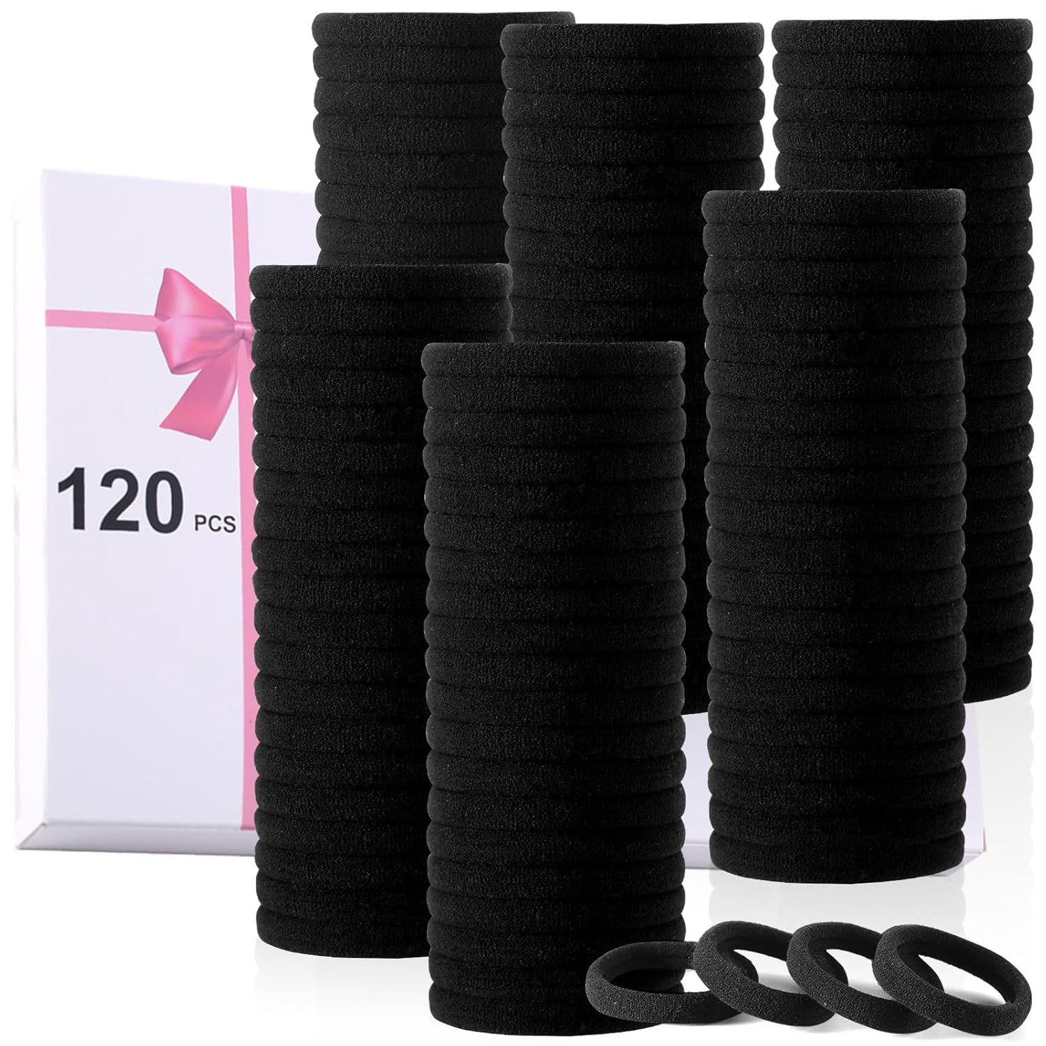 120 PCS No Damage Thick Hair Ties Black
