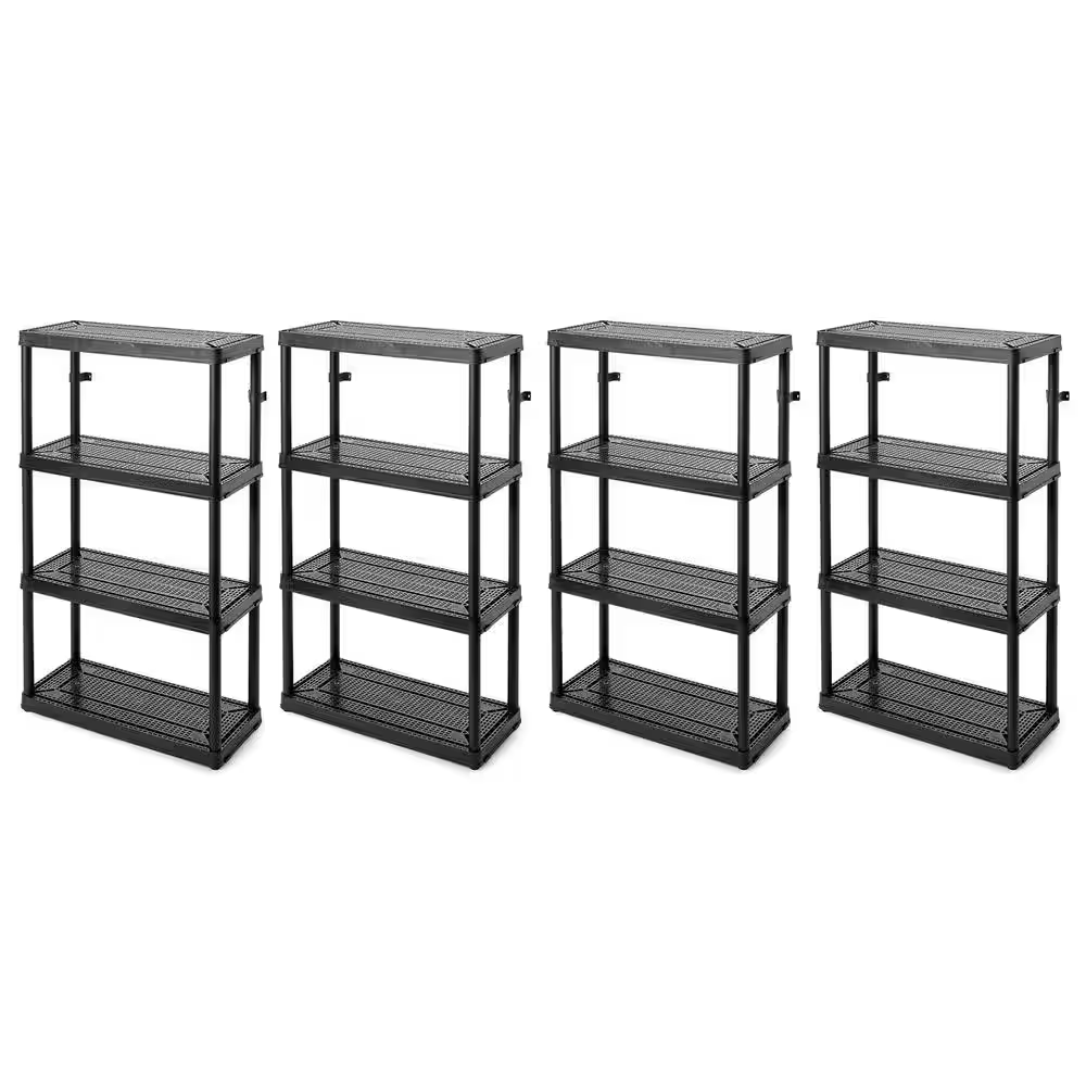 Black 4-Tier Fixed Height Ventilated Shelving Unit (4-Pack) (32 In. W X 54.5 In. H X 14 In. D)