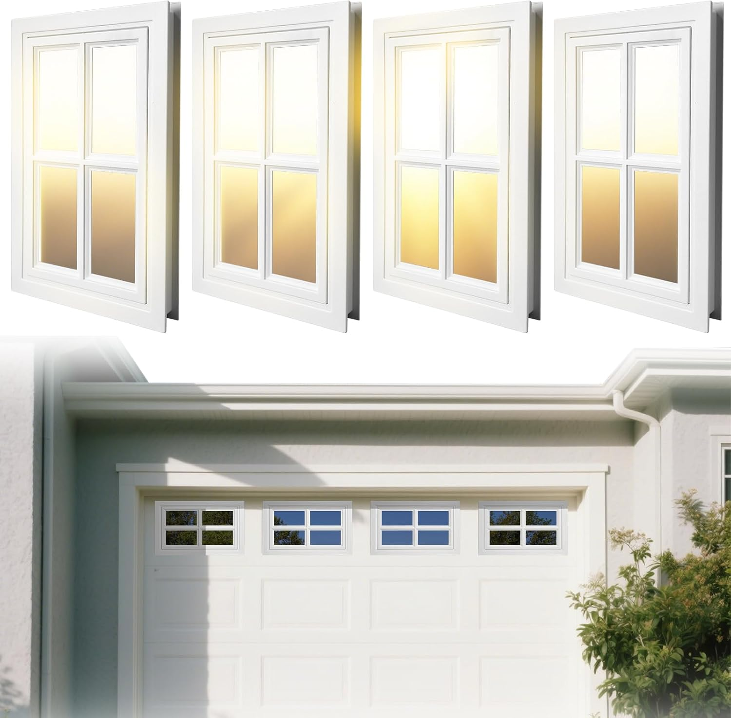 4 Pack Garage Door Windows, Replacement Vinyl Window Inserts with UV Resistant Transparent Acrylic Panel for Garage Doors, 20.8 X 13.8 Inch (Cross Design)