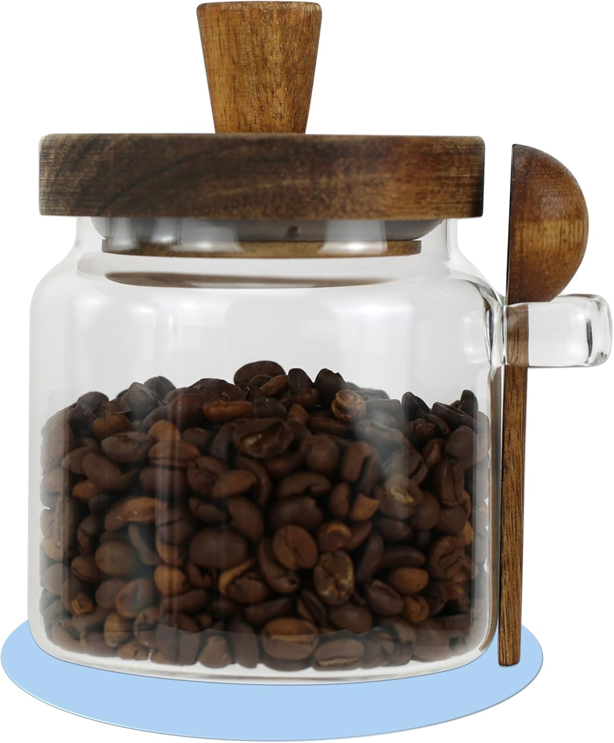 Glass Jars with Wooden Lids and Scoop, Airtight  Storage Containers for Sugar Coffee Bean Candy Spice Bath Salt (18oz)