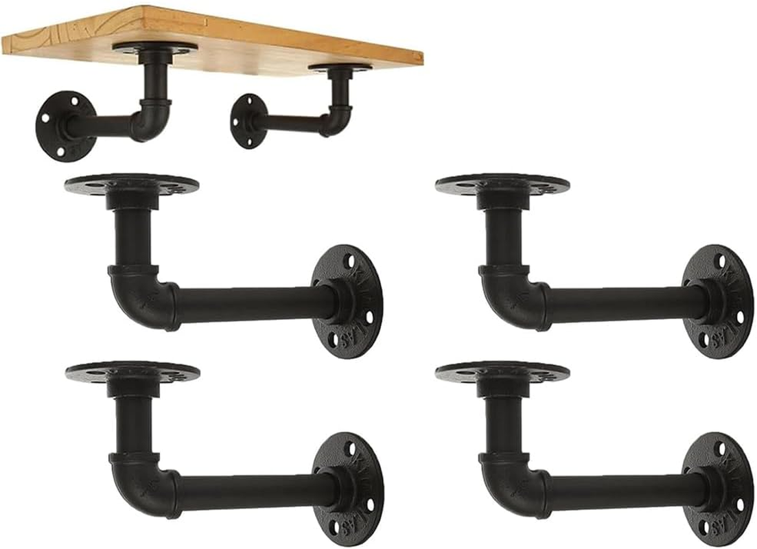 4 Pack Pipe Shelf Brackets Heavy Duty Floating Brackets | Heavy Duty Pipe Shelf Brackets with Hardware, Ideal for Creating Sturdy Floating Shelves in Homes and Offices