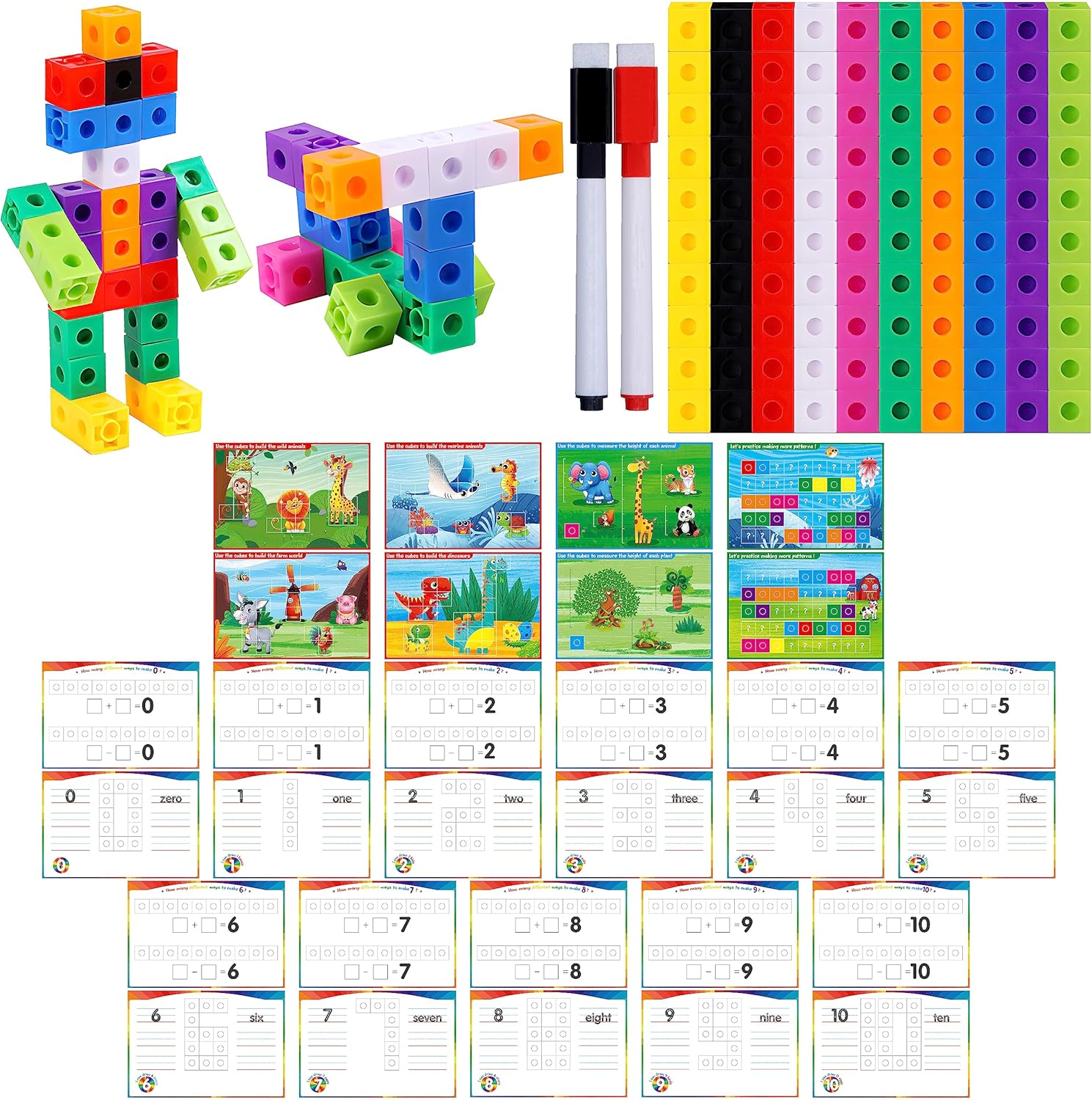 Math Linking Cubes, 100 Math Cube Manipulatives with 30 Learning Activities Number Counting Blocks Snap Linking Math Counters Fun & Educational Pre-K Counting Blocks for Preschool Kindergarten