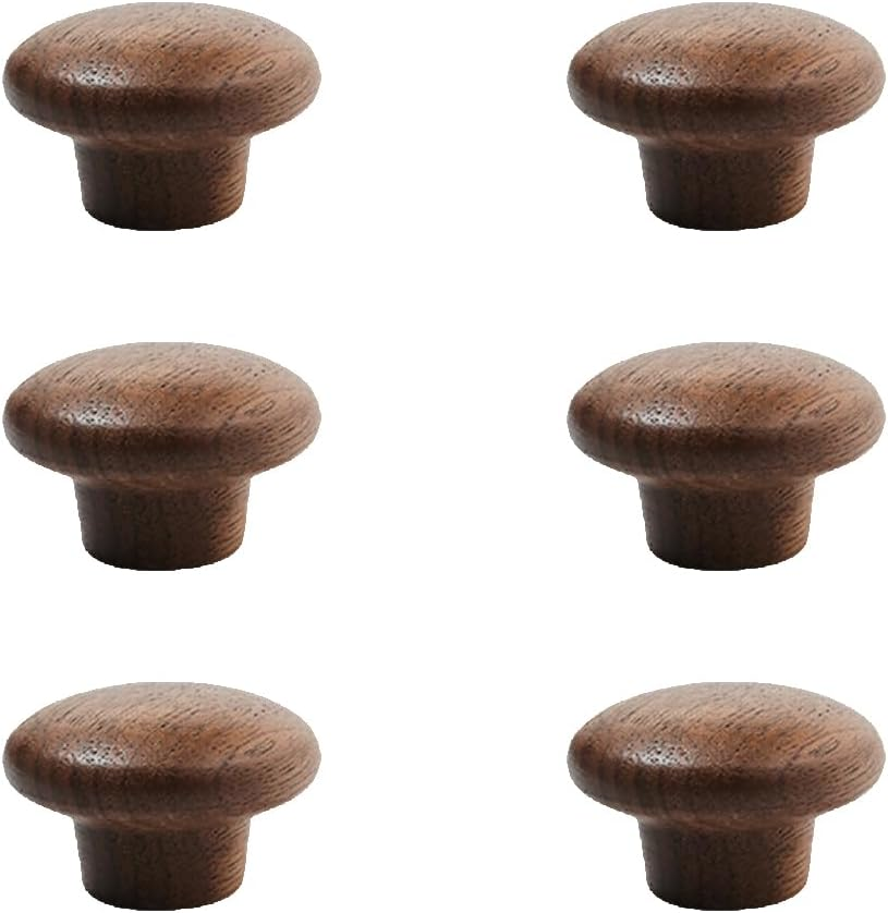 6 Pcs round Wood Drawer Knobs: 1.5/0.8" Walnut Pulls, Suitable for Dressers/Cabinets/Furniture Drawer