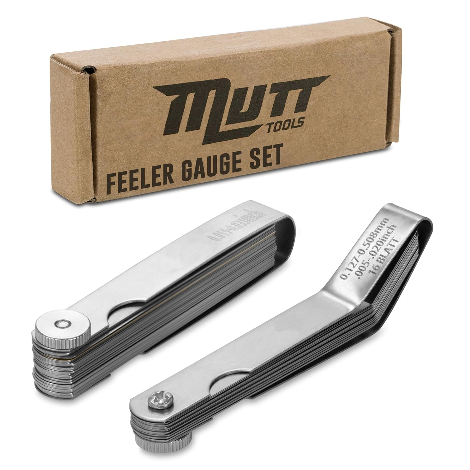 Mutt Tools 2Pc Straight and Angled Feeler Gauge Set – Includes Inch and Metric Feeler Gauges for Valves