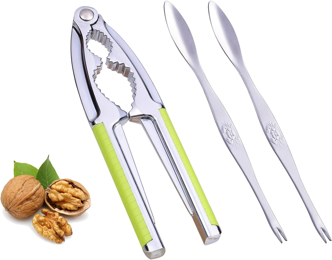 Nut Cracker, Nutcracker, Seafood Tools, Walnut Cracker for All Nuts, Heavy Duty Shell Cracker with 2 PCS Forks/Picks, Lobster Crab Crackers with Non-Slip Handle