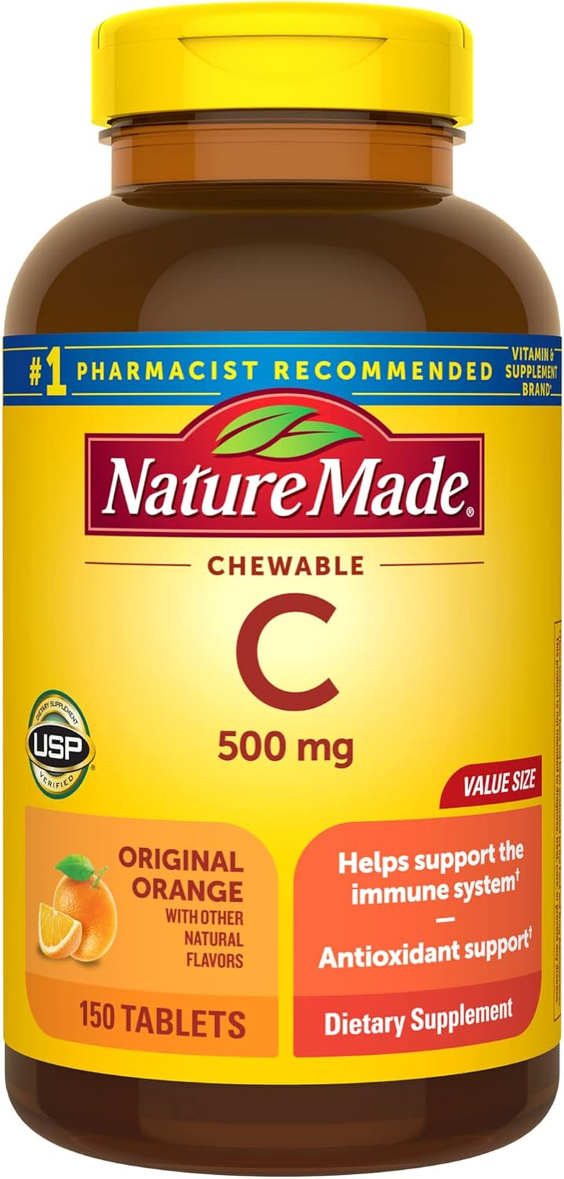 Nature Made Chewable Vitamin C 500 Mg, Dietary Supplement for Immune Support, 150 Tablets, 150 Day Supply