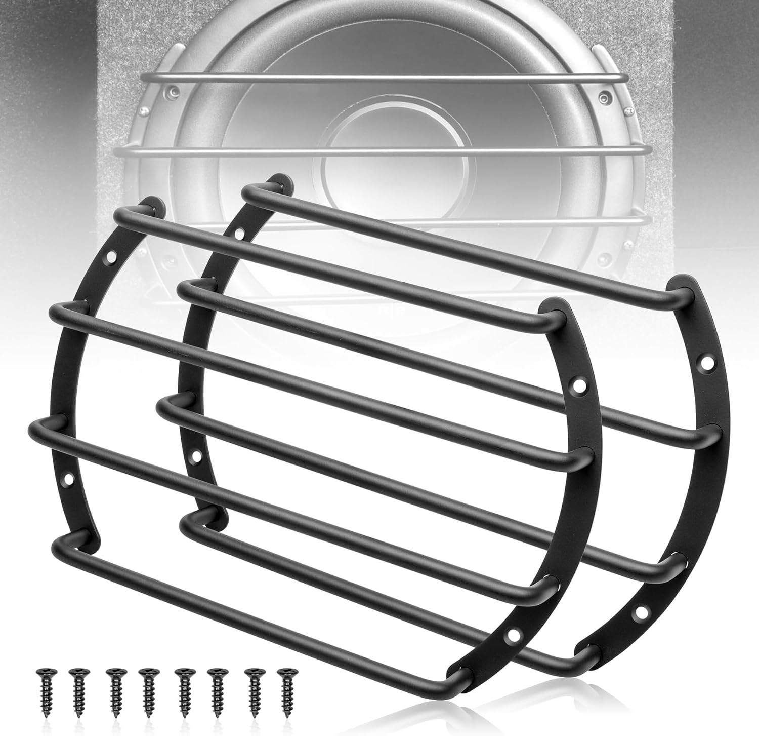 8 Inch Metal Subwoofer Grill, 4 Bar Audio Speaker Grill Cover Protector, 8 Inch Black Car Bar Grille Sub Grill Cover, 8 Inch 4 Bar 2PCS