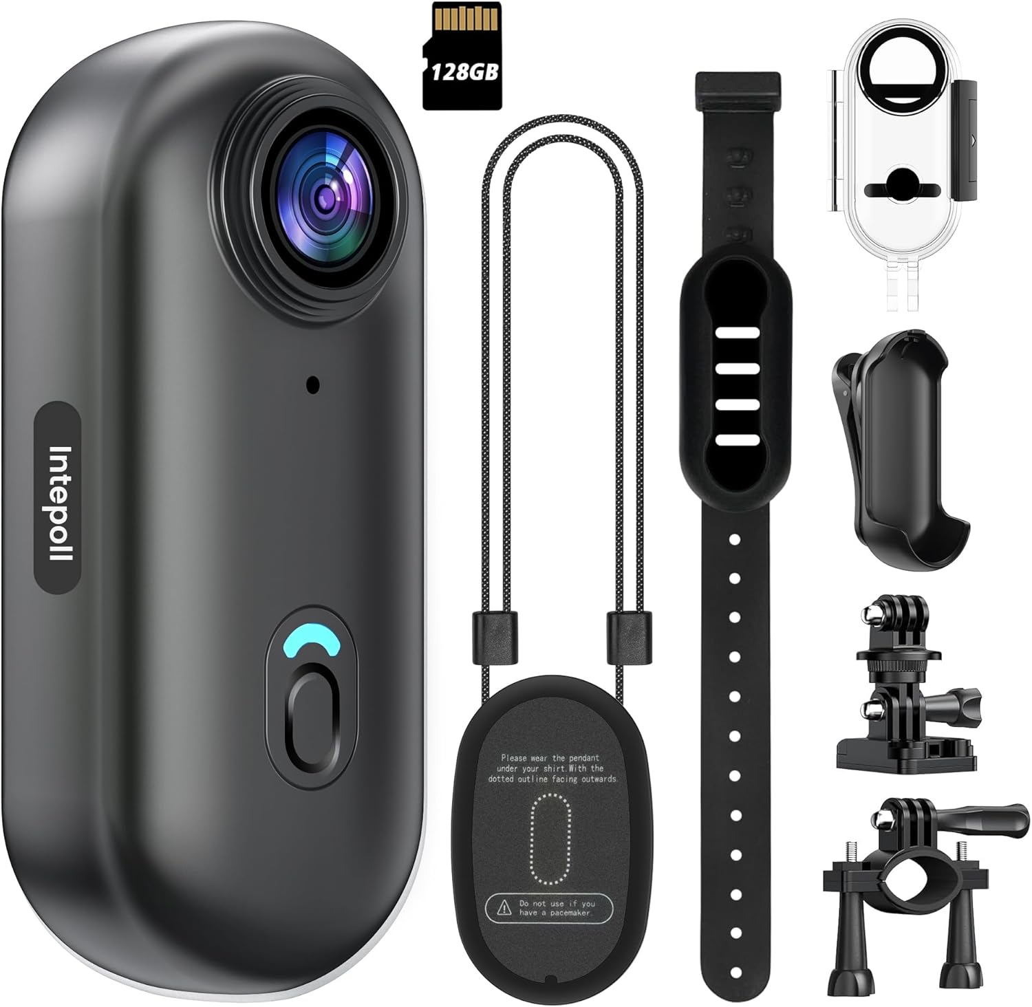 4K Mini Action Camera 128GB Thumb POV Portable Body Cam Wearable Video Recorder with IPX7 Waterproof Underwater Camcorder, Helmet Mount, Magnetic Sport DV for Bike Cycling, Pet, Vlogging(Black)