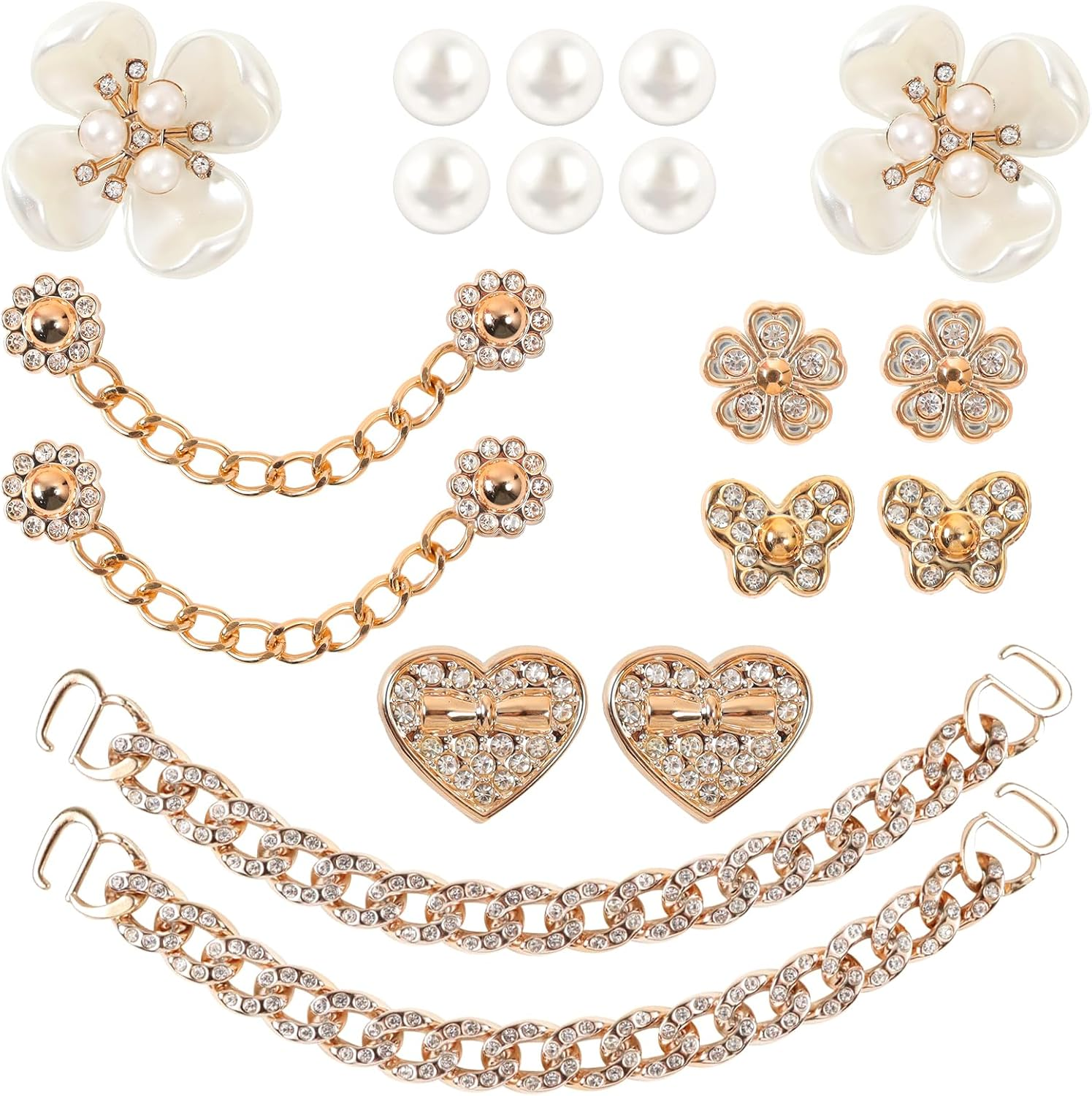 Bling Shoe Charms Bling Chain Shoes Charms Accessories for Women Pearl Flower Clog Shoes Decoration Crystal Rhinestone Shoe Charm Cute Decor for Party Birthday Gifts