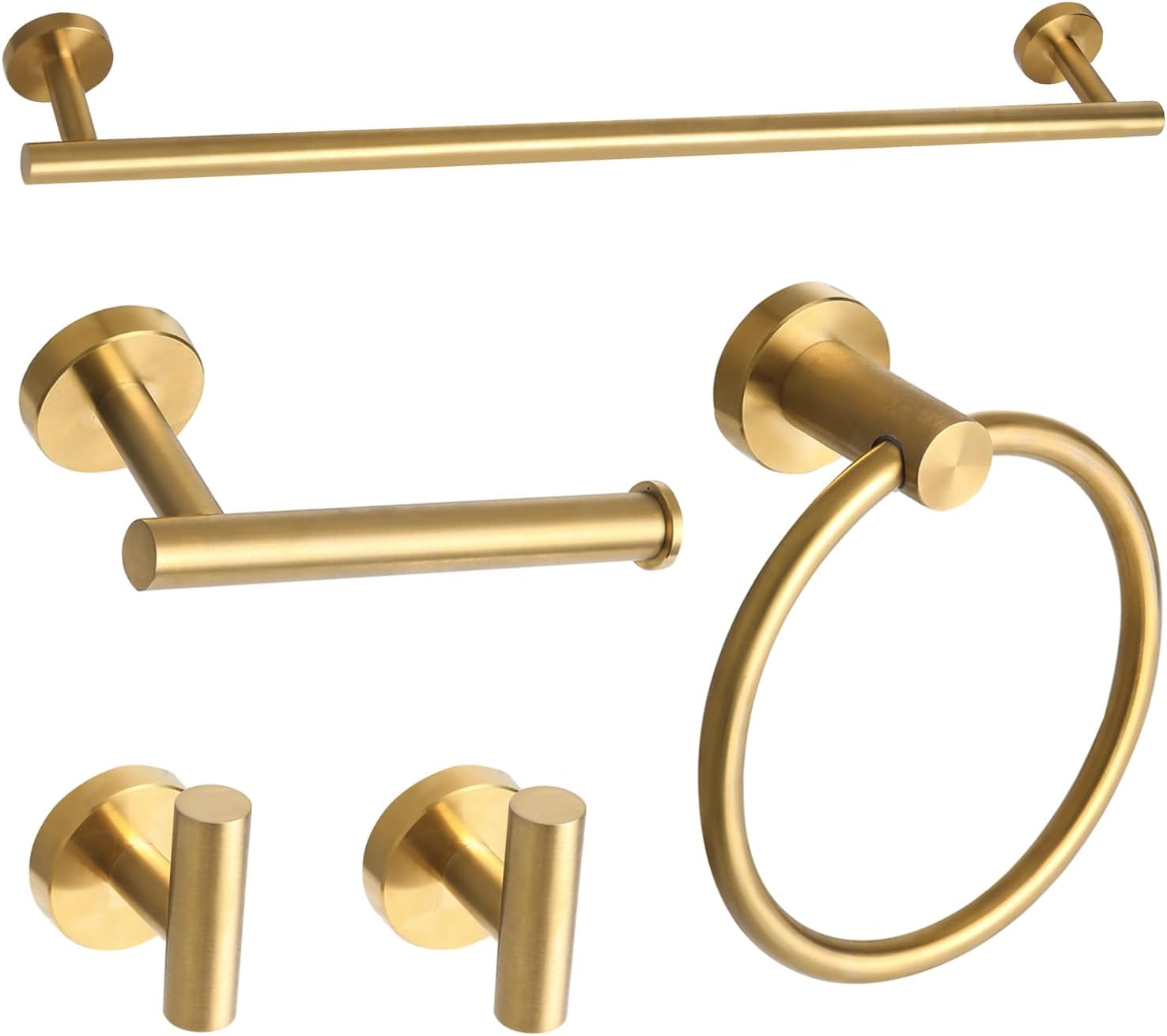 Brushed Gold Bathroom Hardware Accessories Set 5 Piece, Stainless Steel Bath Towel Bar Set 24 Inch,Toilet Paper Holder,Towel Ring Holder,Towel Rack Set,Gold Bathroom Accessories Kit
