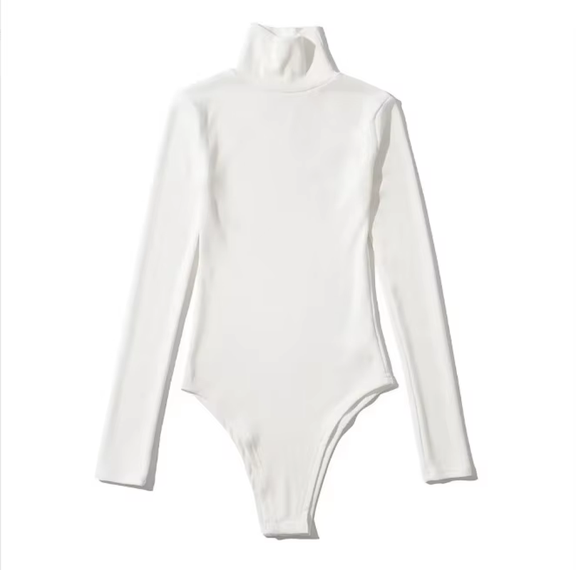 Polyester Spandex One-Piece T-Shirt High Collar Long Sleeves Slim Sexy Elastic Leggings Formal Winter Skinny Hidden Summer