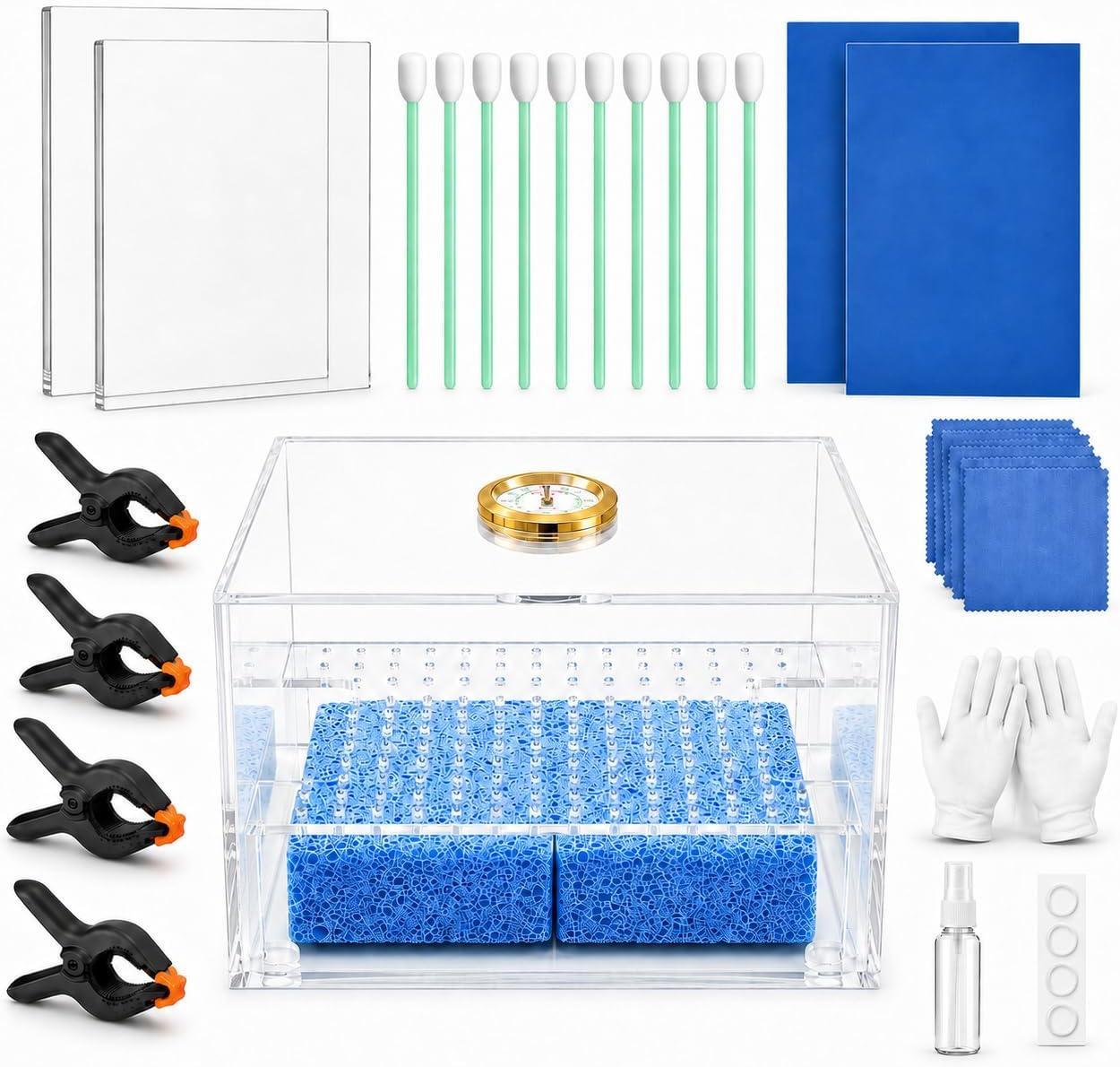 Trading Card Flattening Kit with Humidor Box and Cleaning Tools