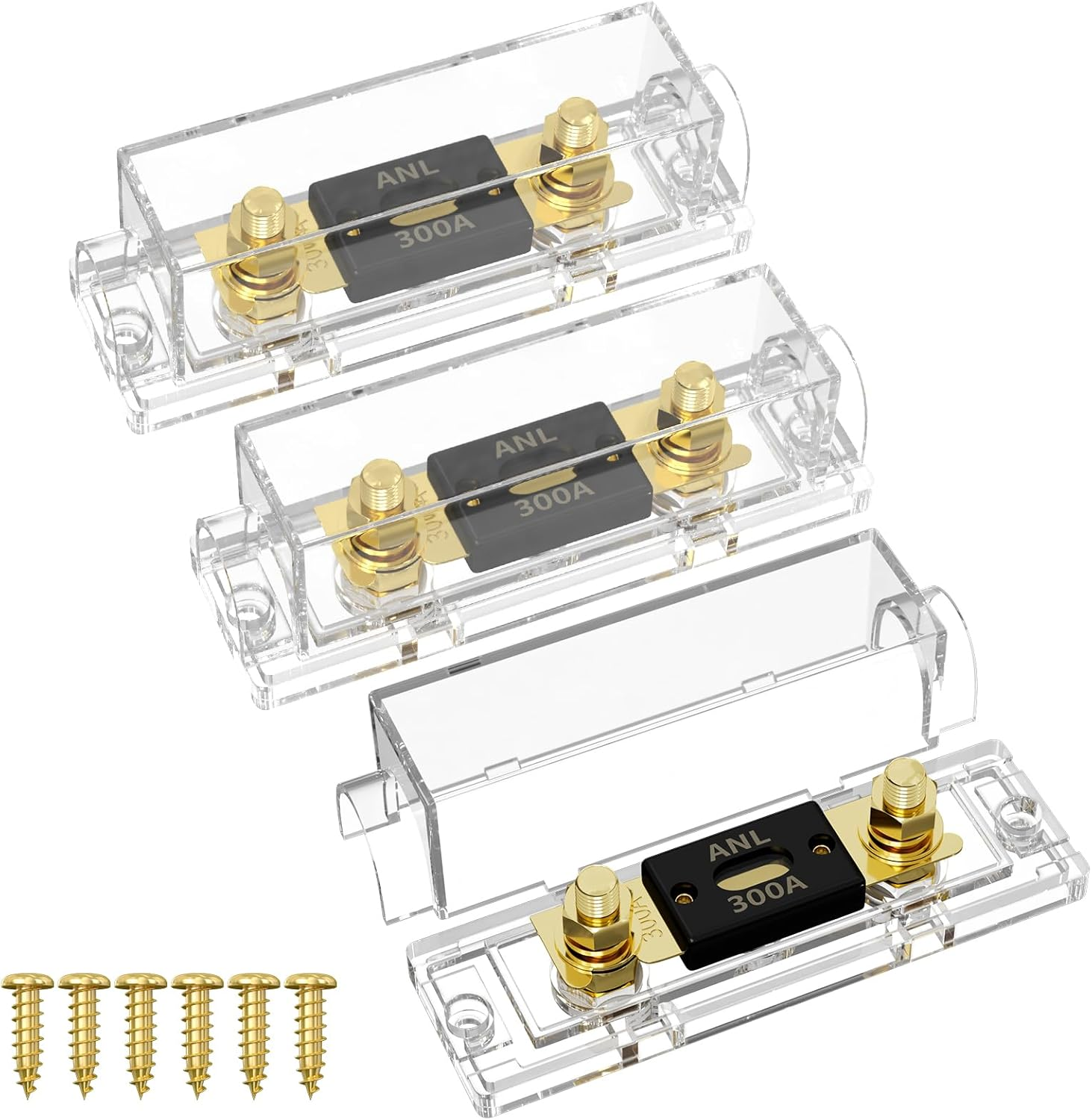 Joinfworld 300 Amp ANL Fuse Holder with 300A ANL Fuse, ANL Fuse Block 0/2/4 Gauge for Car Audio System - 3 Pack