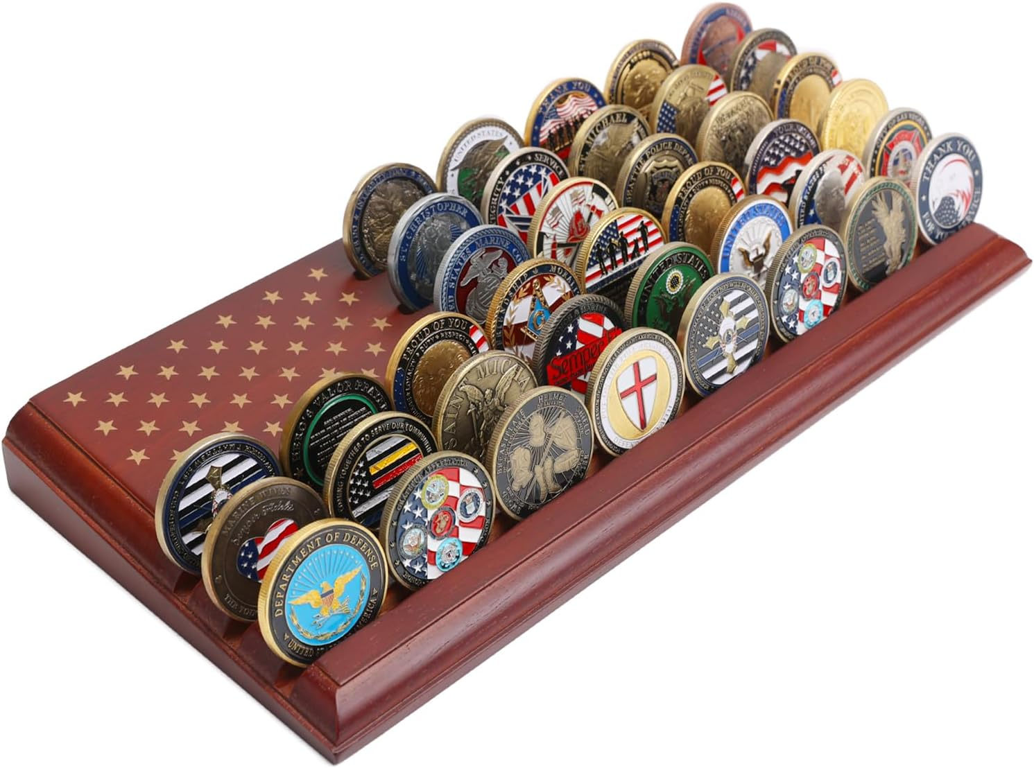 6-Row Challenge Coin Display with United States Flag, Challenge Coin Holder Made