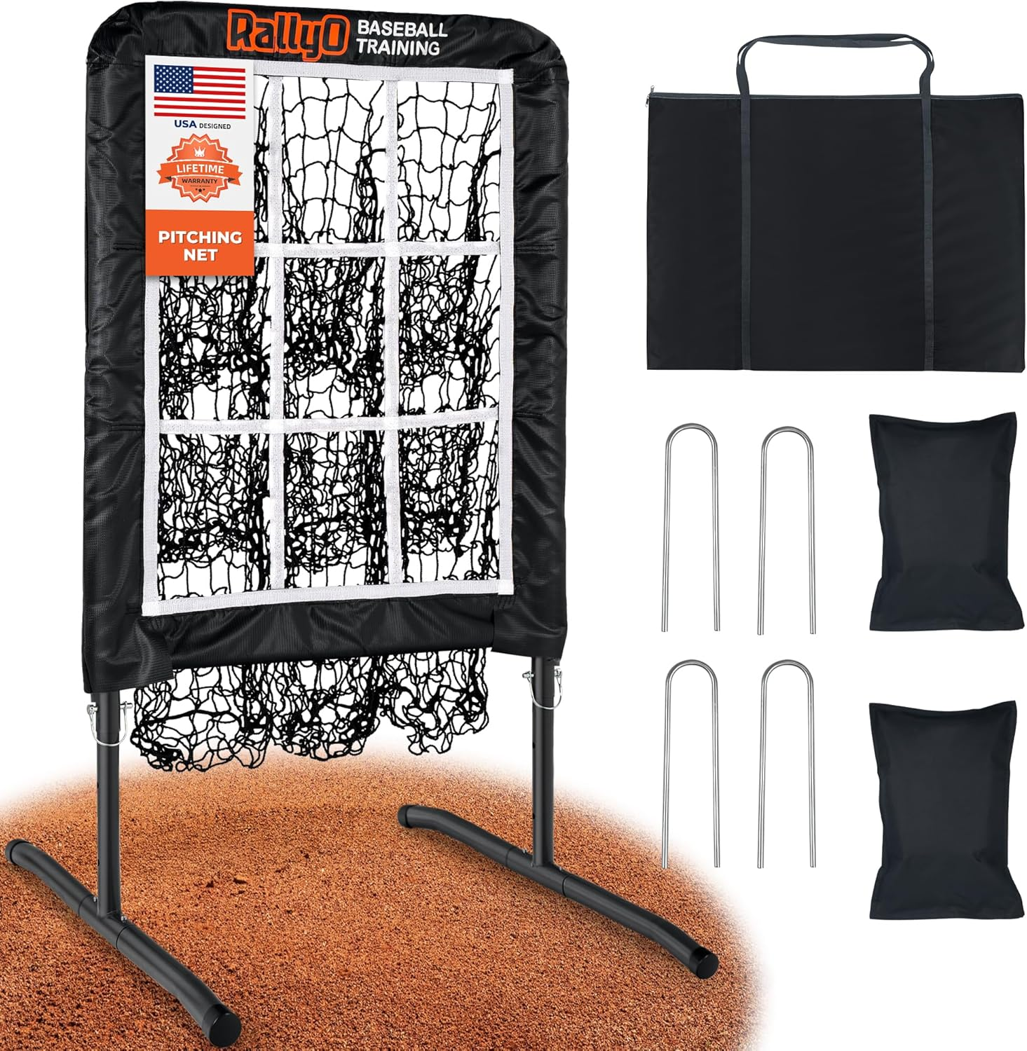 Red de lanzamiento de beisbol y softbol de 9 hoyos con zona de strike Ajustable