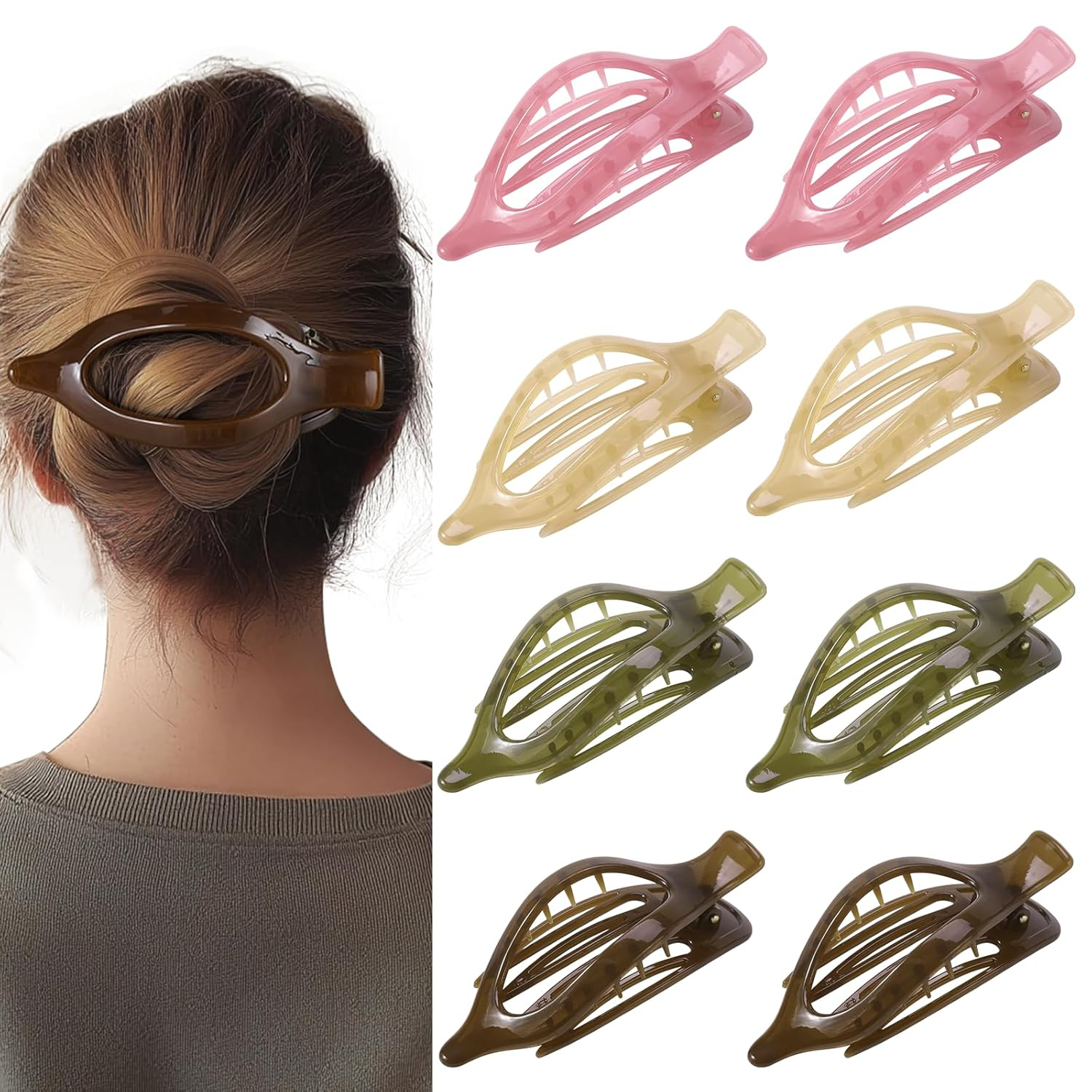 8 Pack Jelly Style Flat Hair Clips – Translucent Claw Clips in Pink, Brown, Beige, Green, Cute Matte Hair Accessories for Girls & Teens, Kawaii Y2K Styling Barrettes for Summer