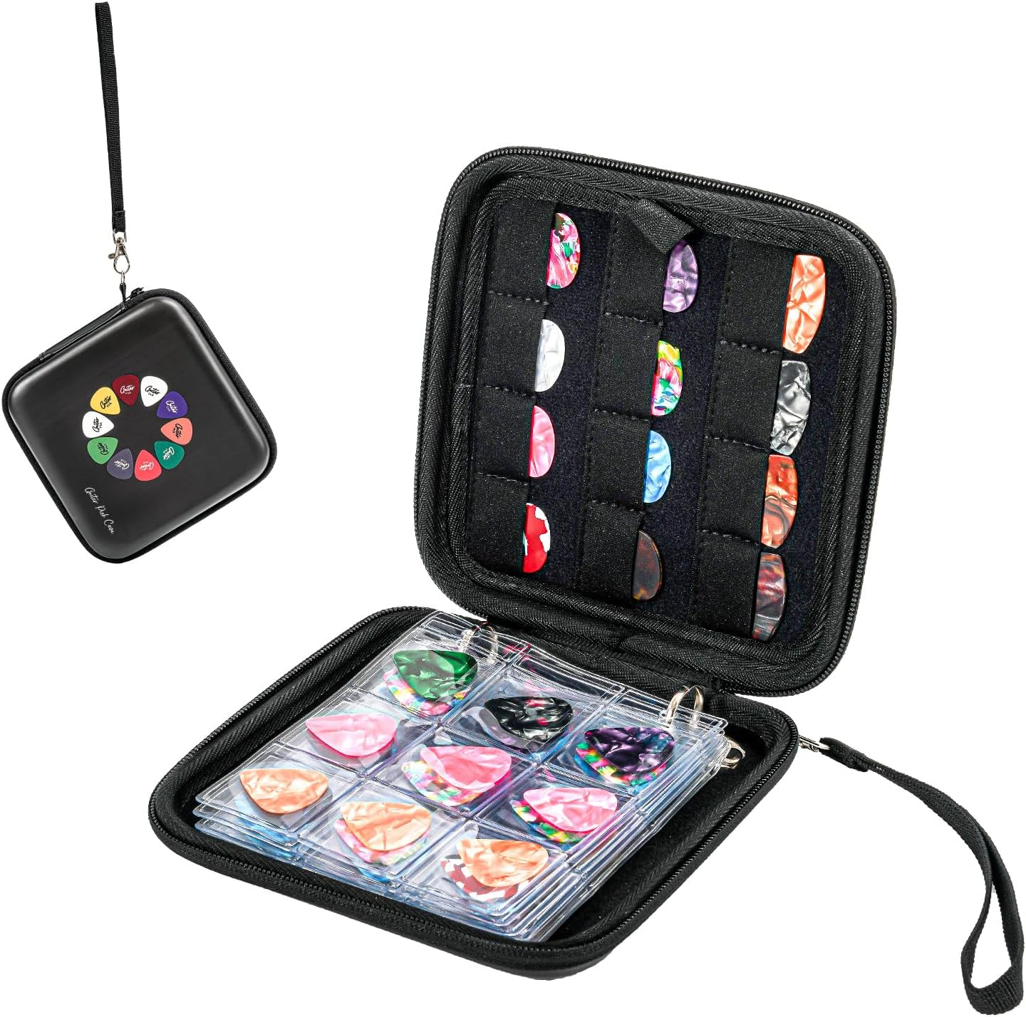 Procase Guitar Pick Case, Pick Holder Stores 84 Pcs Guitar Picks Collection Pick Storage Album Book Pick Display Water-Resistant, Durable EVA Material Bag for Guitar Player -Black