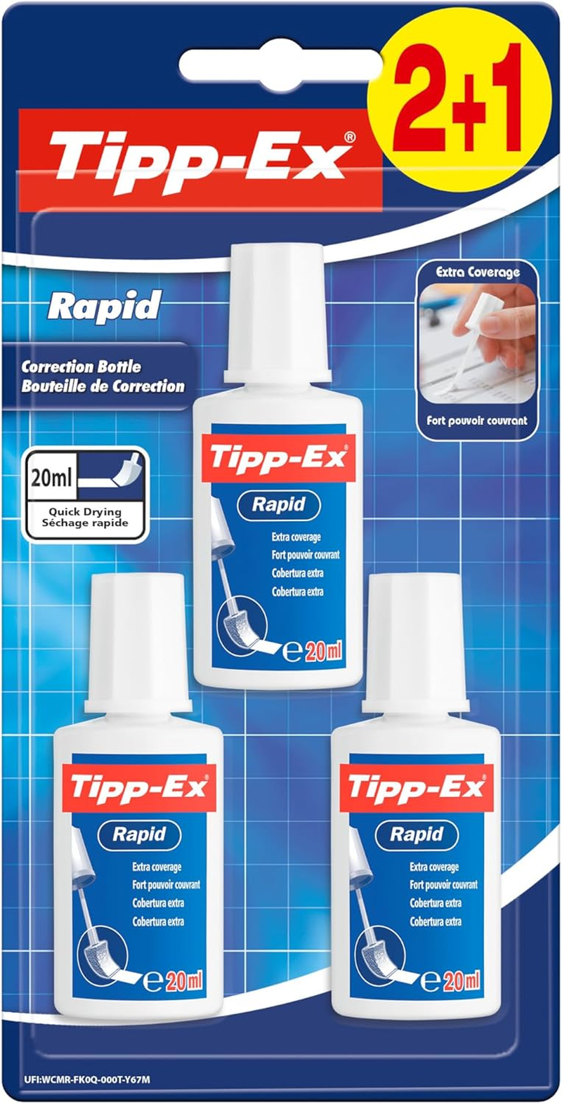 3 x Tipp-Ex Rapid, Correction Fluid Bottle High Quality Excellent Coverage 20ml