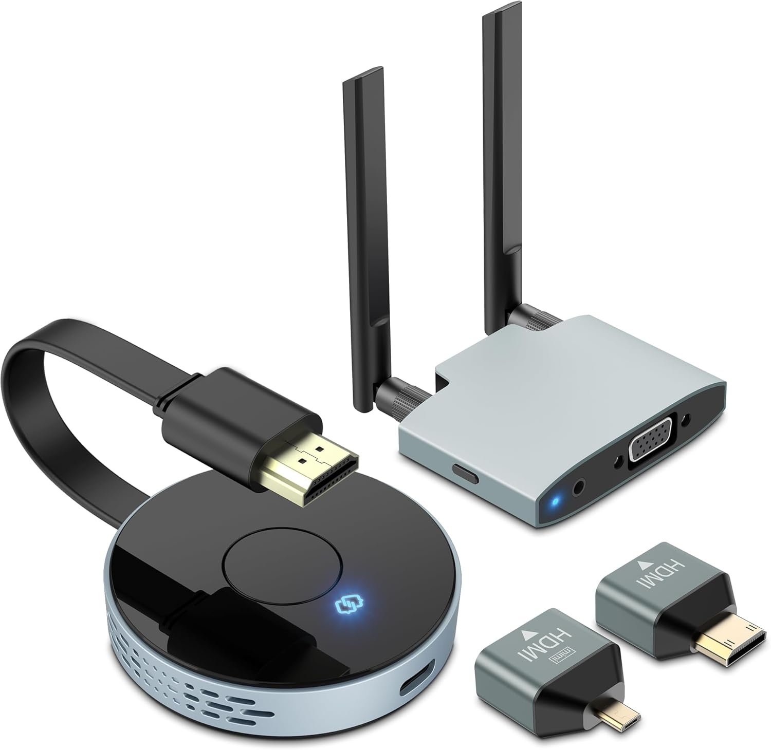 Wireless HDMI Transmitter and Receiver, Plug and Play, Wireless HDMI Extender Kit Support 2.4/5Ghz for Streaming Video, Audio and File to Monitor from Laptop/Pc/Tv Box/Projector