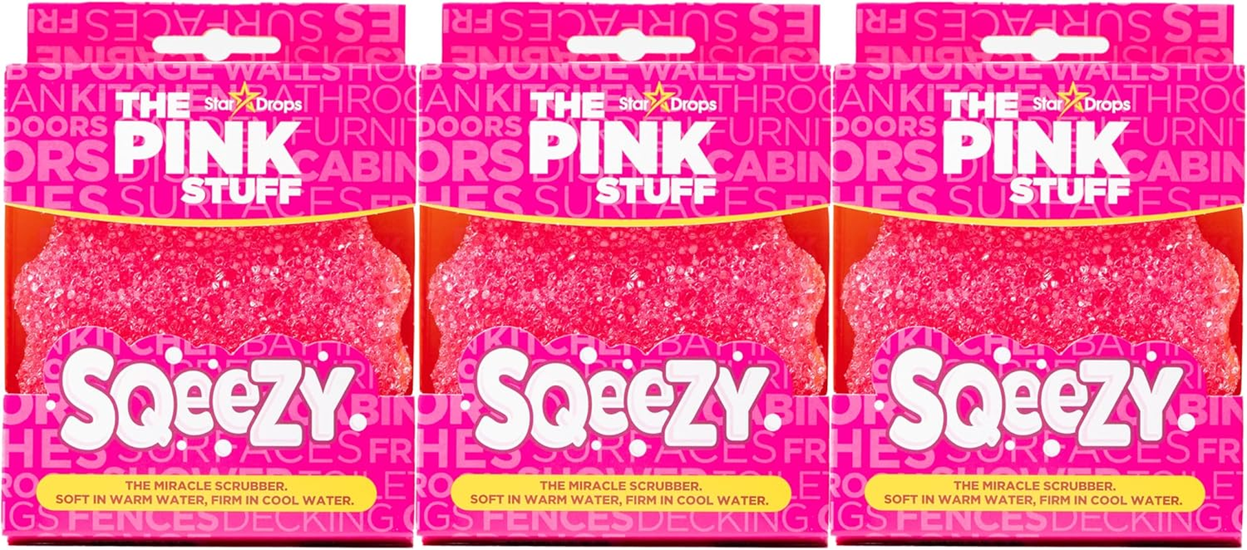 – the Pink Stuff – Sqeezy Miracle Scrubber Sponge, Scratch Free Solution for Ultimate Home Cleaning - Perfect for Kitchens, Bathrooms, and Outdoor Use, 3-Pack